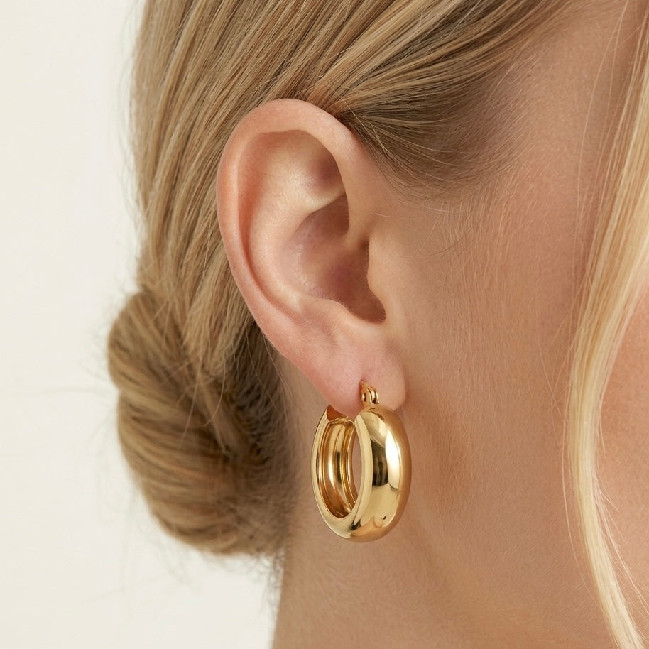 ORECCHINI CHUNKY HOOPS 2.5CM - orecchini a cerchio bombati e spessi in acciaio