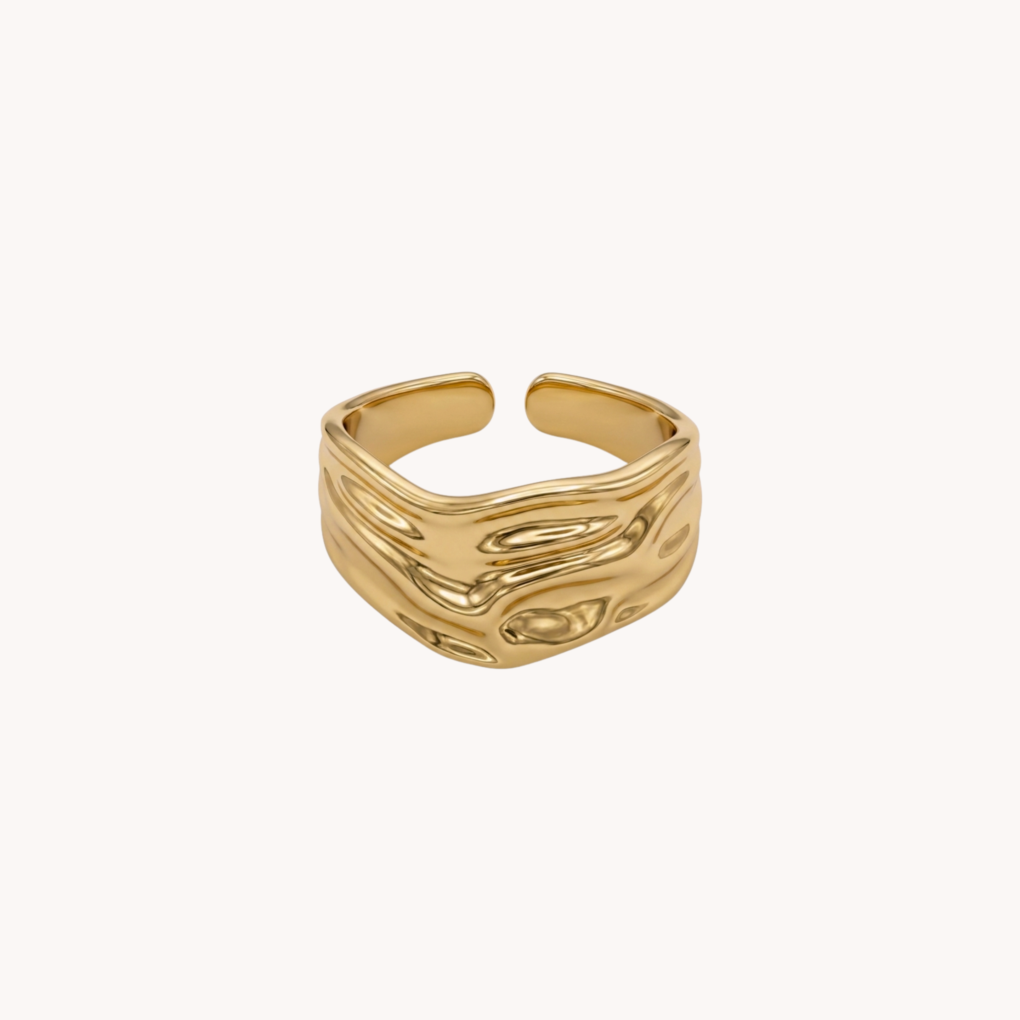 ANELLO HAMMERED - anello a fascia regolabile con texture fluida effetto metallo liquido in acciaio