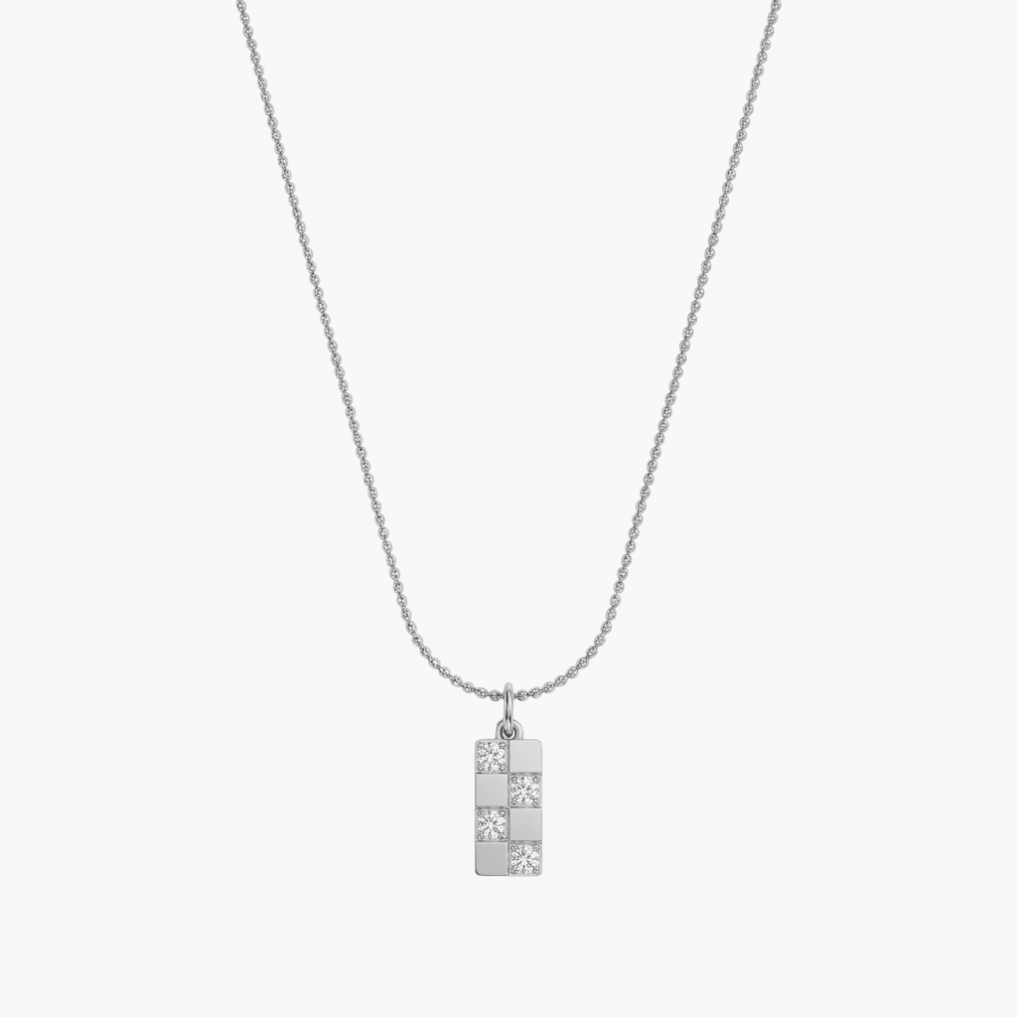 COLLANA CHECKER - collana da uomo con ciondolo piastra rettangolare a scacchi e zirconi bianchi completa di catenina in acciaio oro o argento