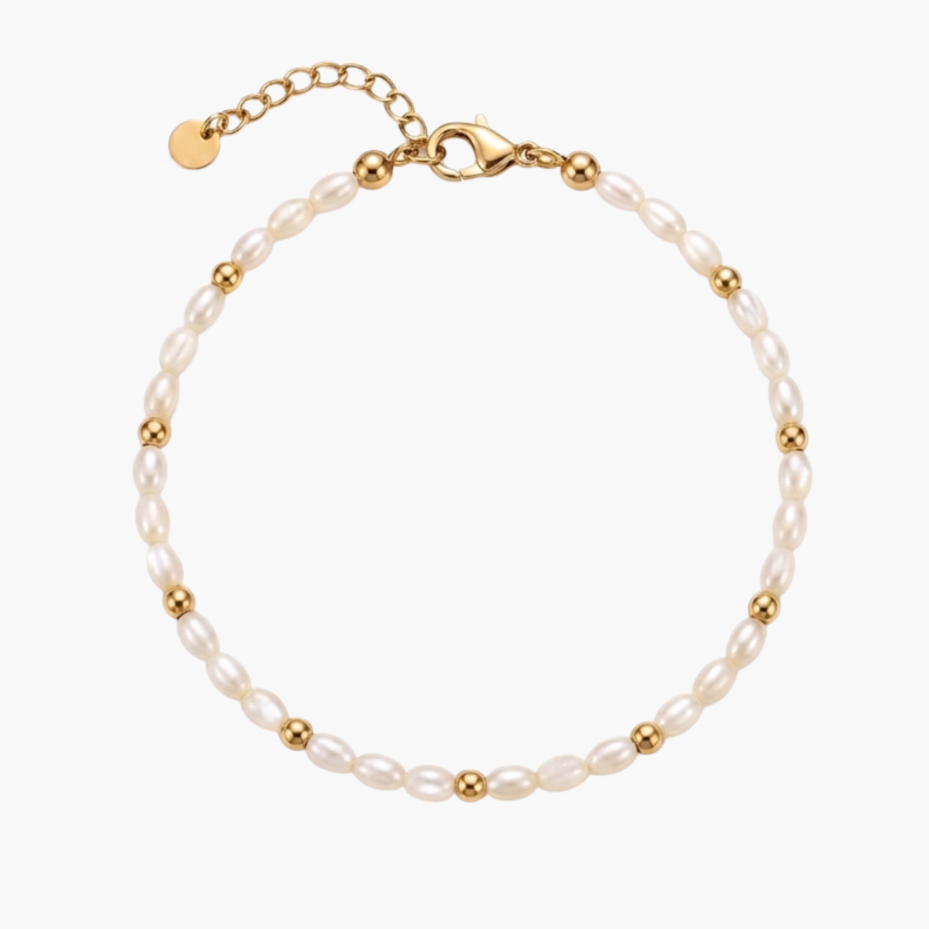 BRACCIALE RICE PEARL - bracciale da uomo e donna con perle d'acqua dolce naturali e sfere in acciaio oro o argento