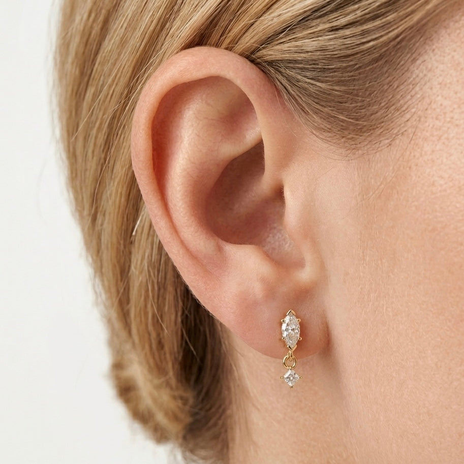 PIERCING MARQUISE DROP - piercing a perno da donna con zircone a navette e charm pendente in acciaio oro o argento