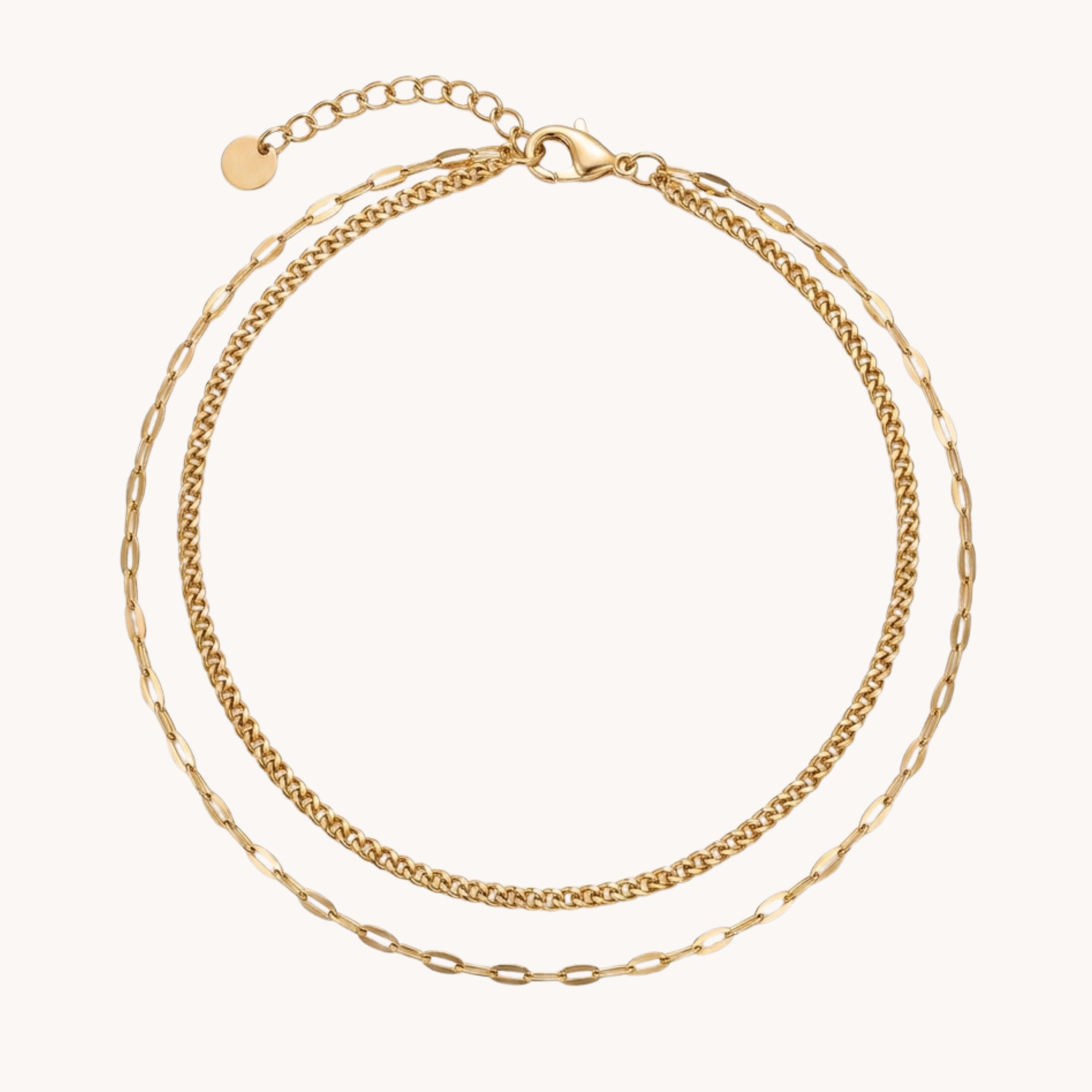 CAVIGLIERA TWIN LAYER - doppio filo con catena paperclip e grumetta fine in acciaio