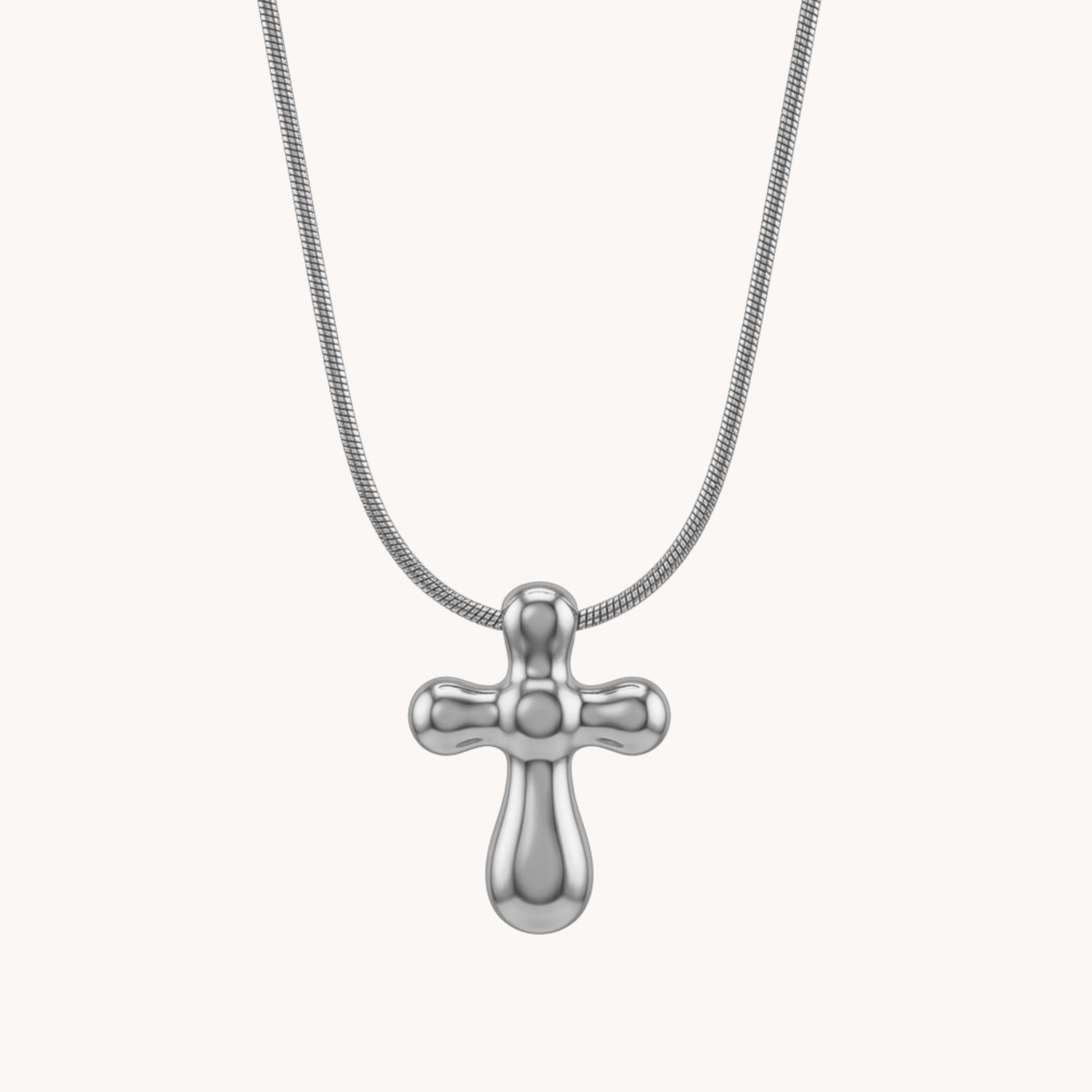 COLLANA CROCE BOLD - collana con ciondolo a croce bombata e catena snake in acciaio oro o argento