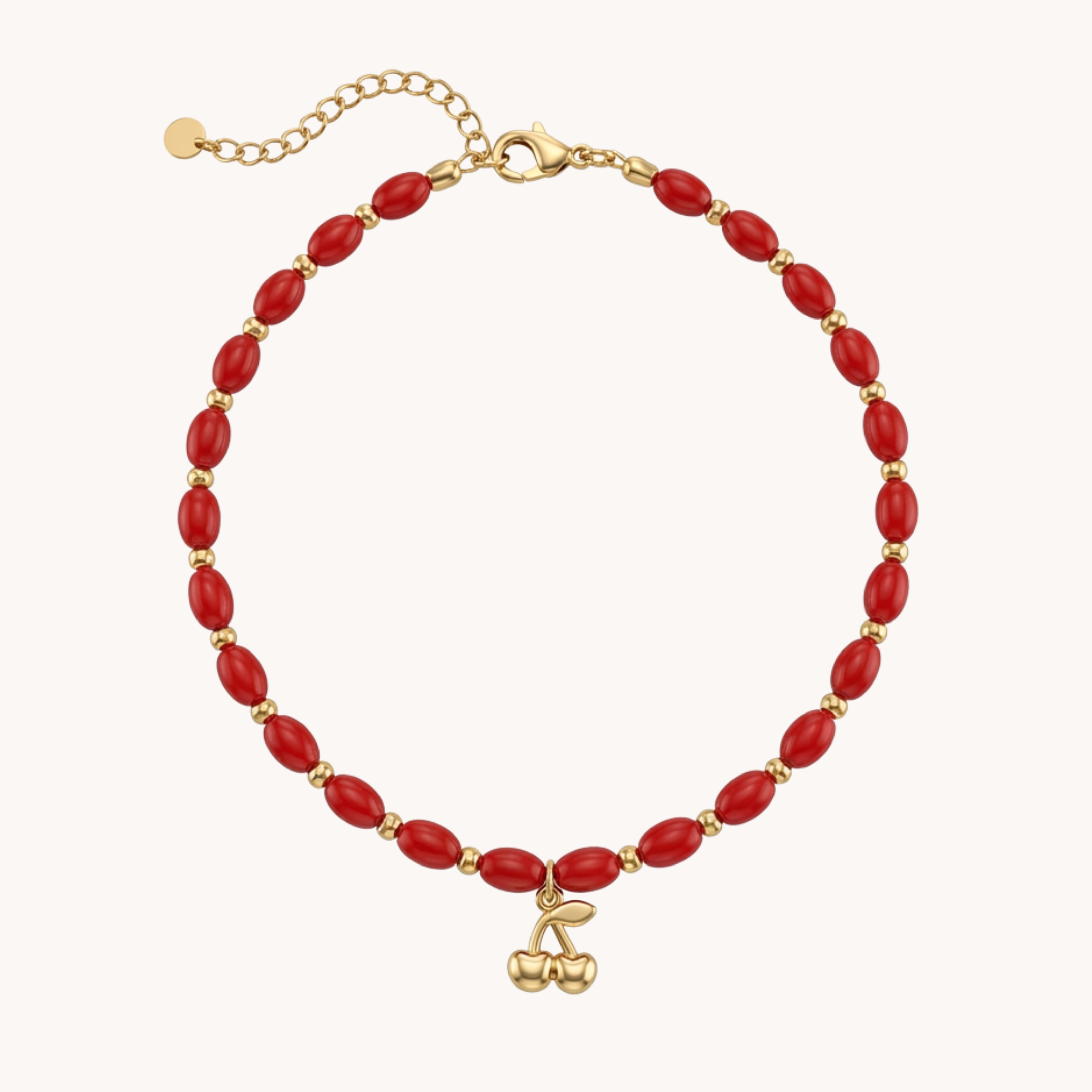 CAVIGLIERA SWEET CHERRY - perline rosse e ciondolo ciliegie in acciaio