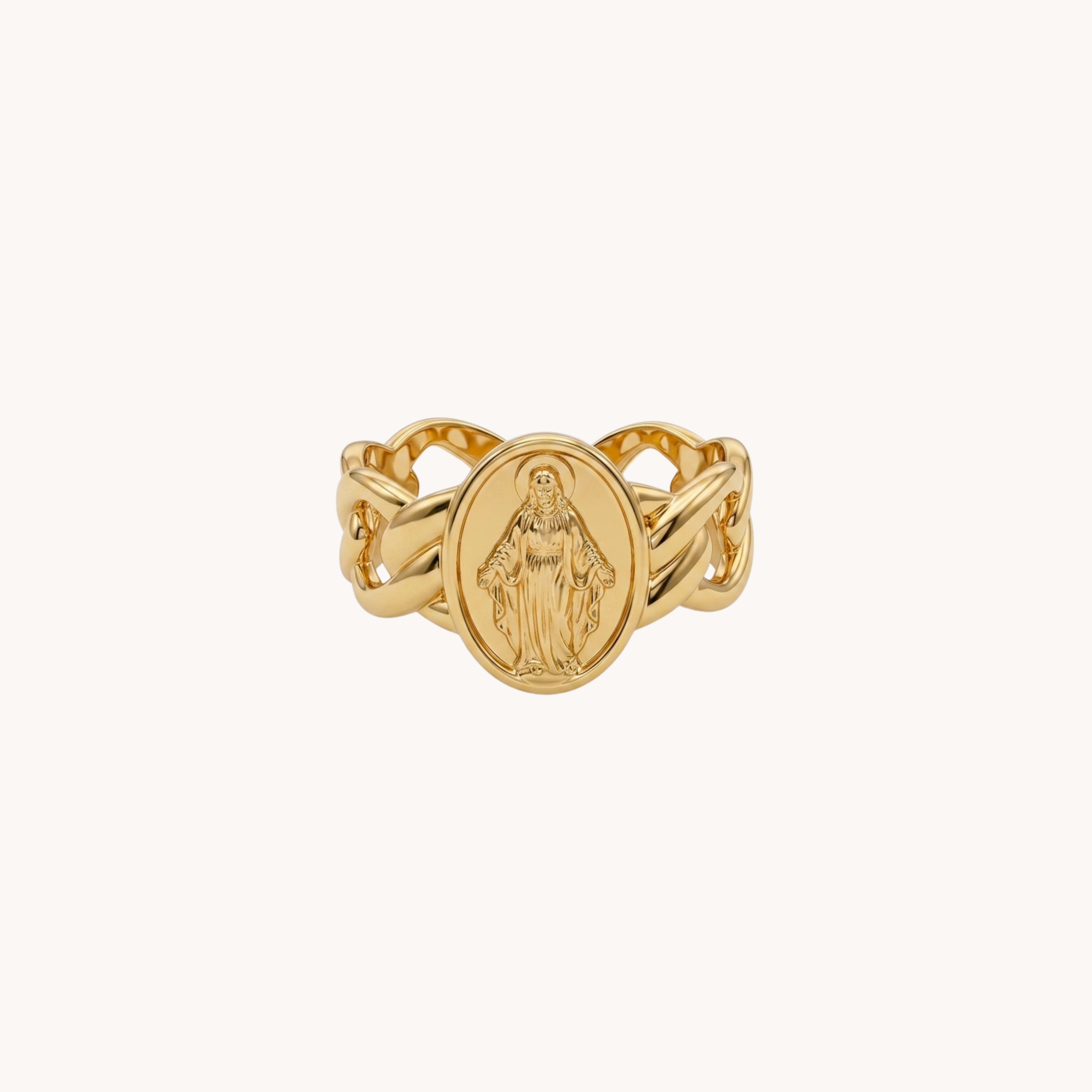 ANELLO ROSARIO - anello a fascia regolabile con medaglia sacra incisa in acciaio