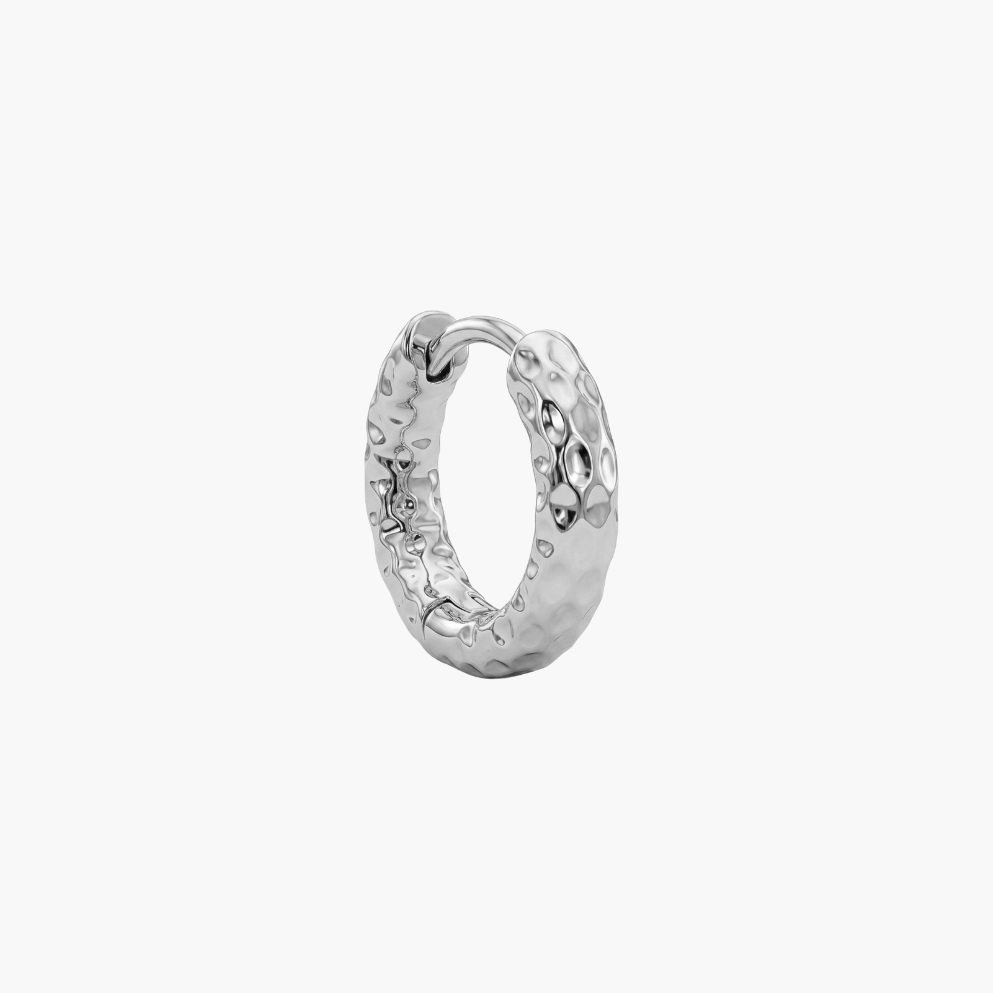 MONO ORECCHINO MARTELLATO - cerchio da uomo martellato effetto pietra grezza in acciaio oro o argento