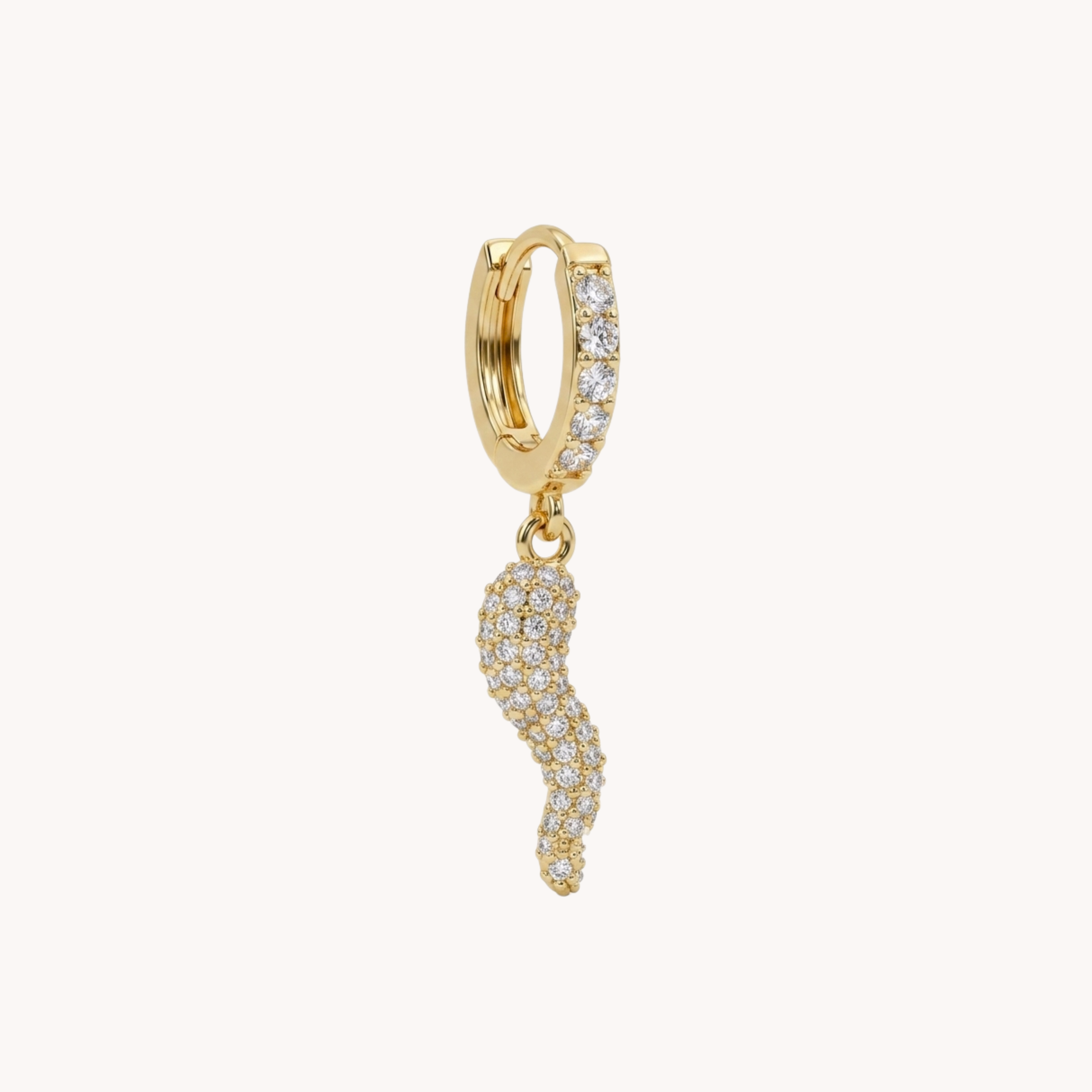 MONO ORECCHINO CORNETTO SPARKLING - orecchino singolo a cerchietto huggie pendente con cornetto di zirconi