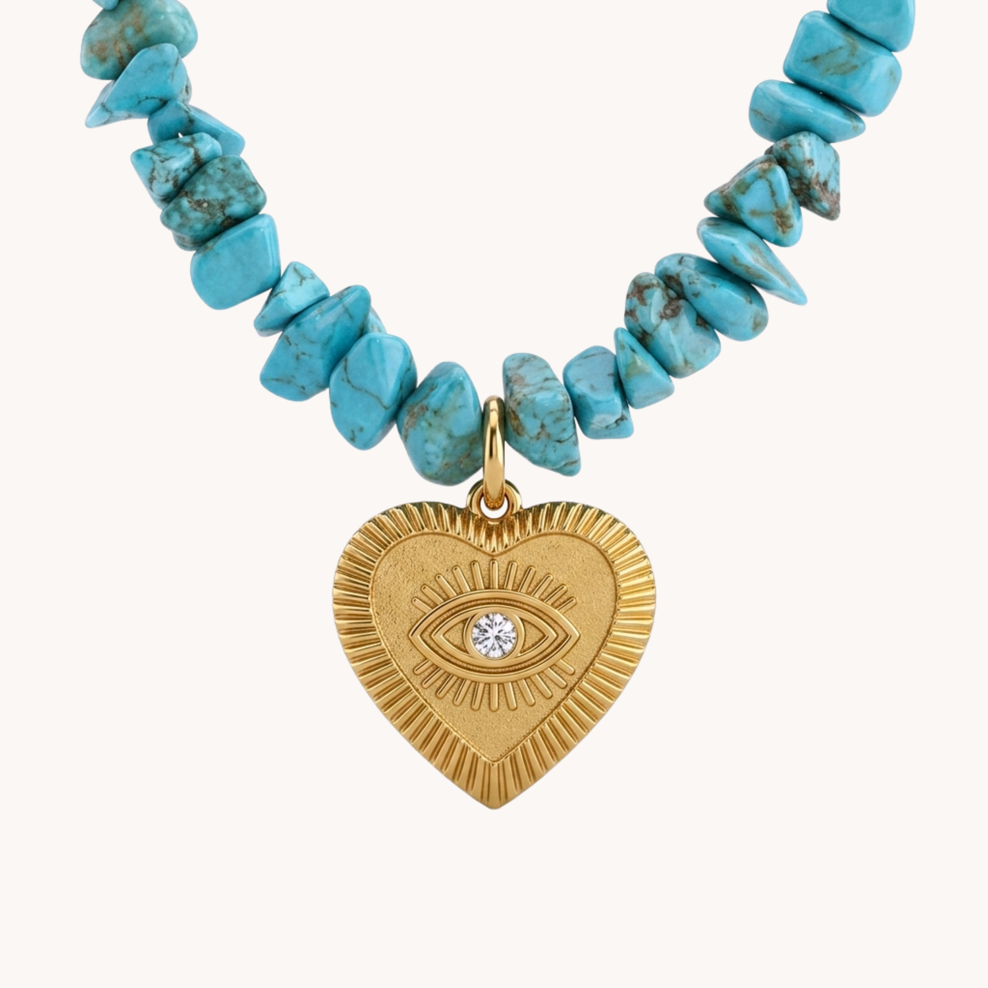 COLLANA AGATE HEART TALISMAN - collana corta di pietre naturali turchesi con ciondolo cuore occhio mistico in acciaio