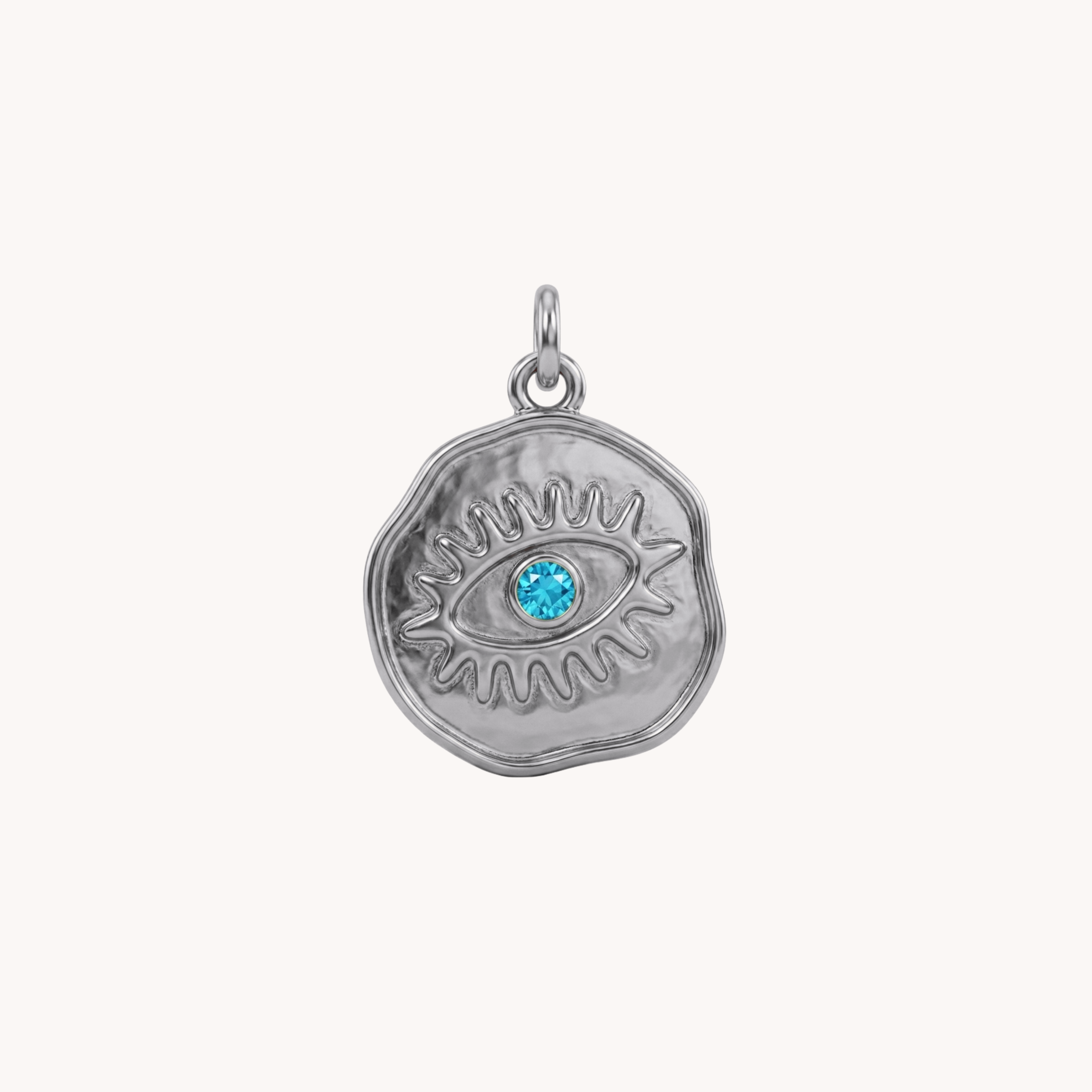CIONDOLO OCCHIO TURQUOISE - occhio portafortuna e zircone turchese in acciaio