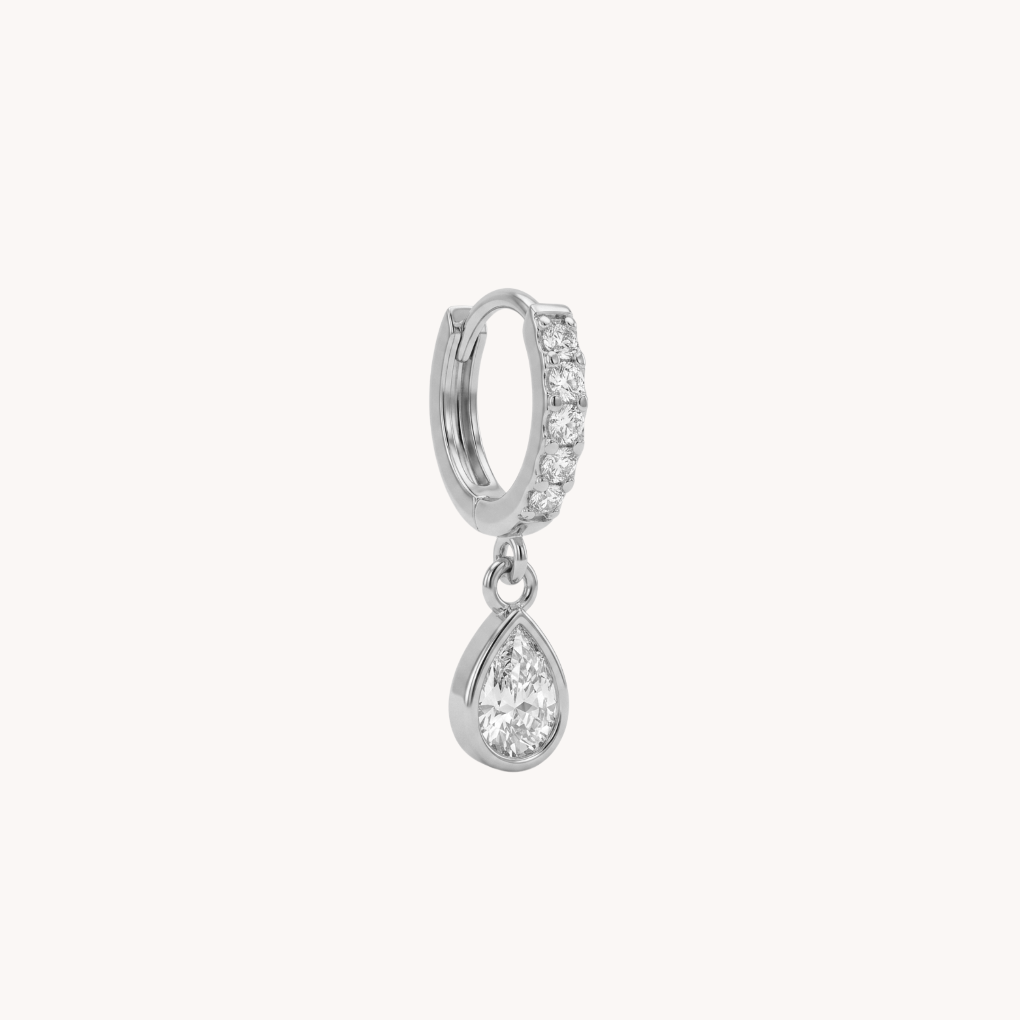 MONO ORECCHINO AURA SPARKLING - orecchino singolo a cerchietto huggie pendente con zircone bianco a goccia