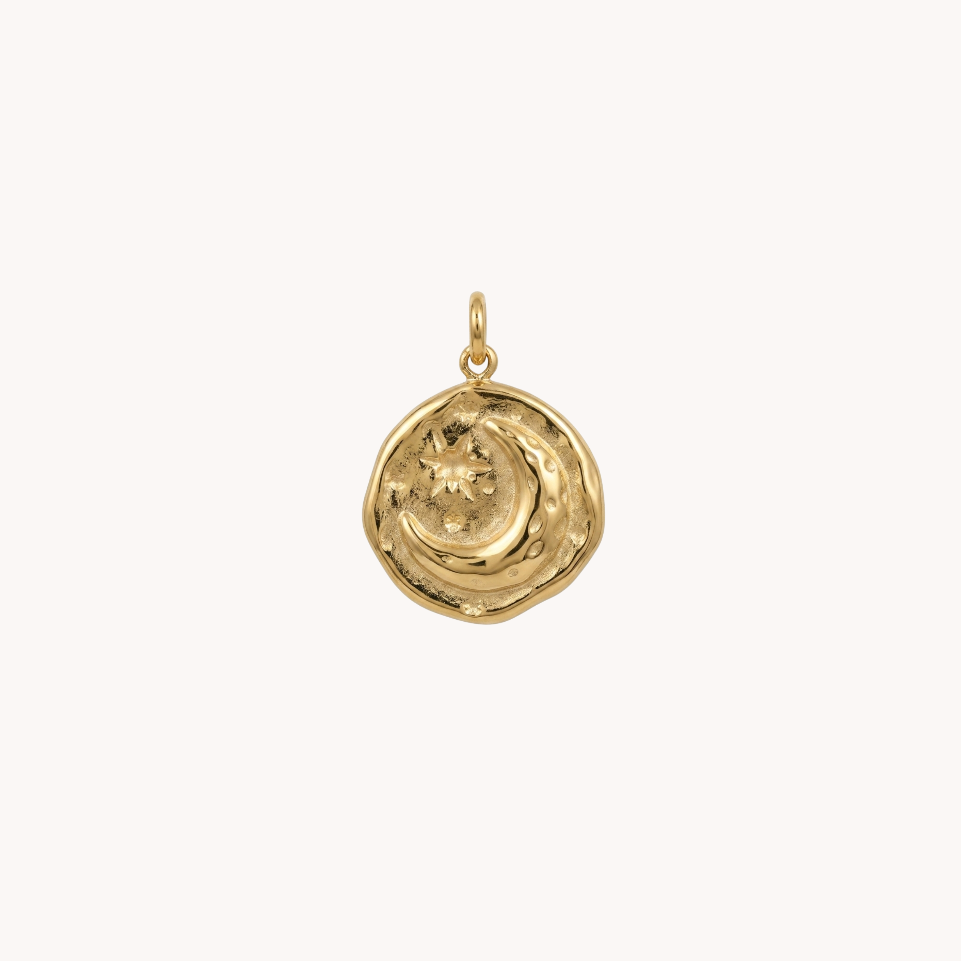 CIONDOLO LUNA ASTRAL CRESCENT COIN - medaglia antica con luna e stelle incise in acciaio