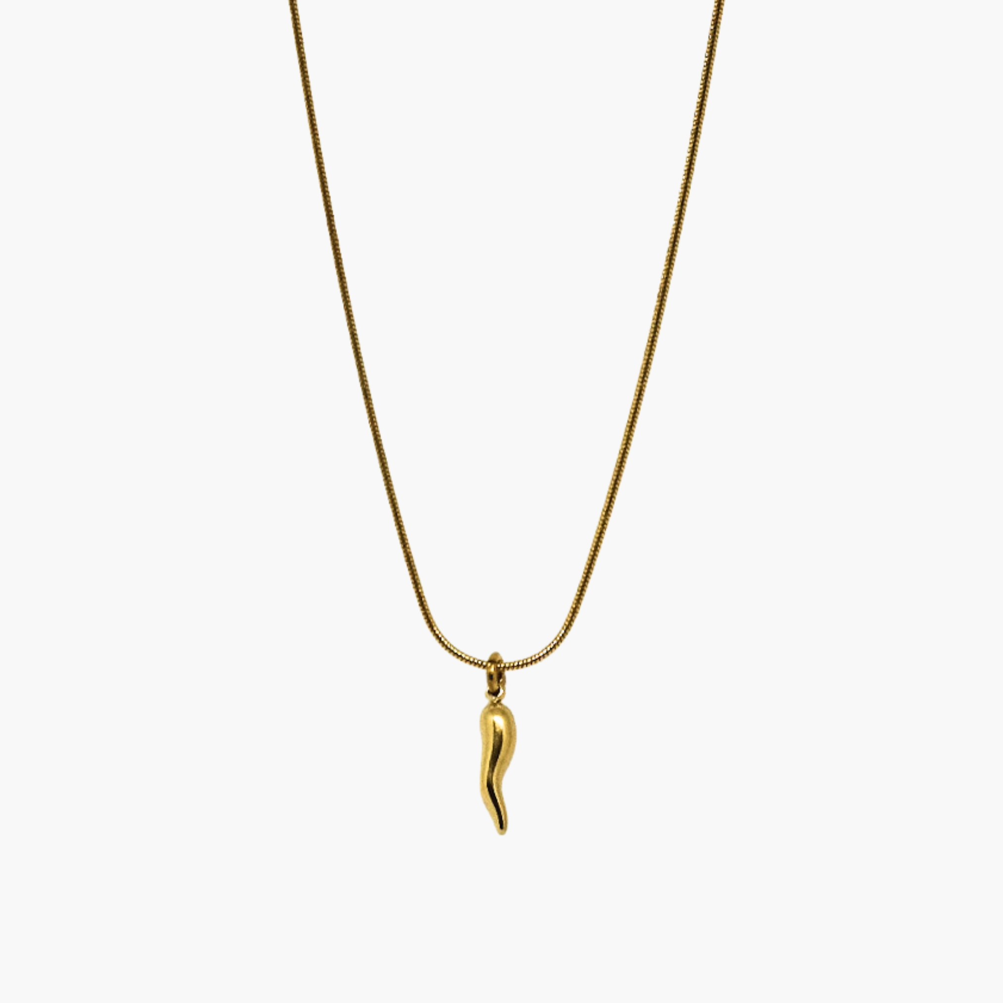 Collana Cornetto Lucky Charm VANDEM in acciaio oro, collana da uomo completa di catenina con ciondolo corno napoletano liscio lucido