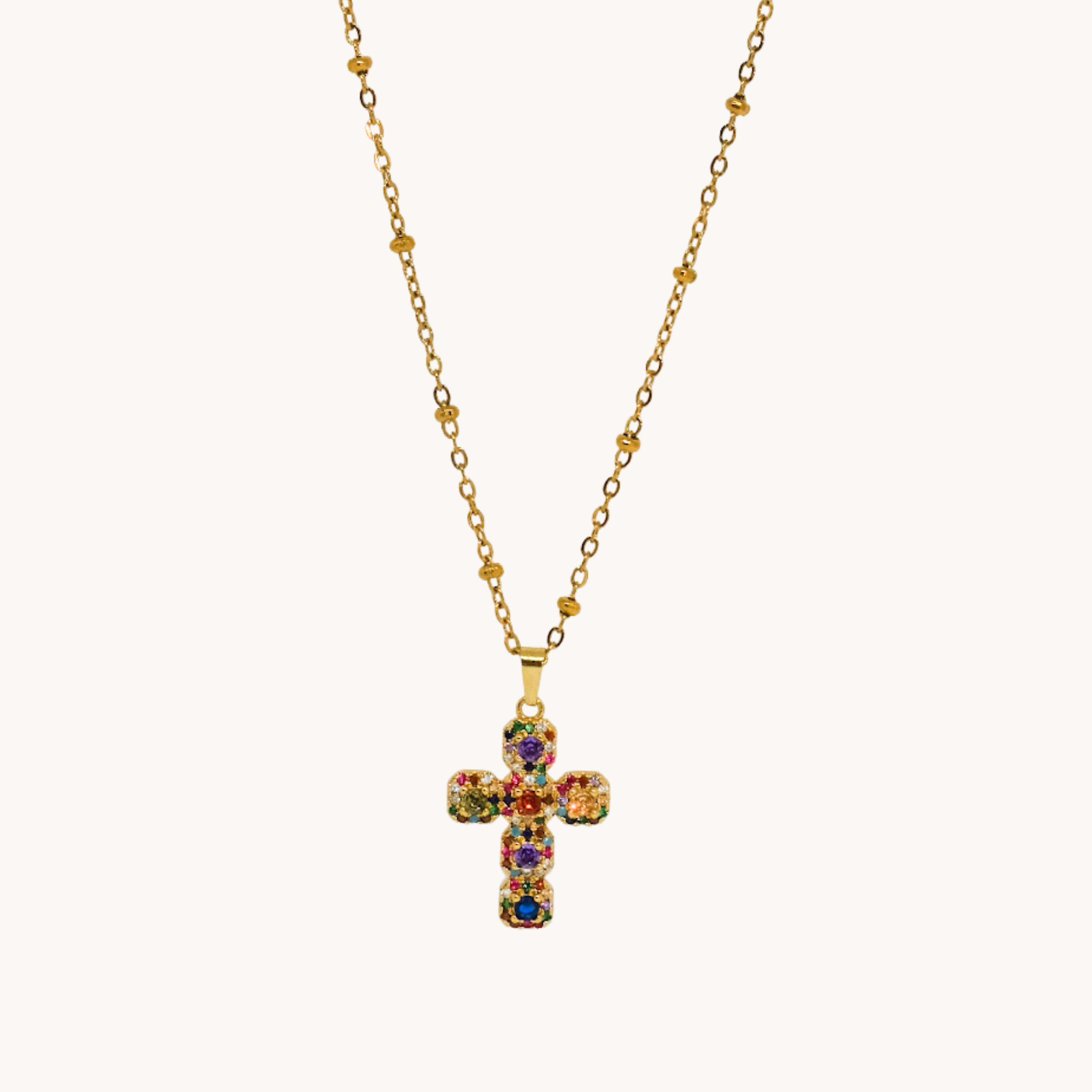 COLLANA CROCE ZIRCONATA RAINBOW