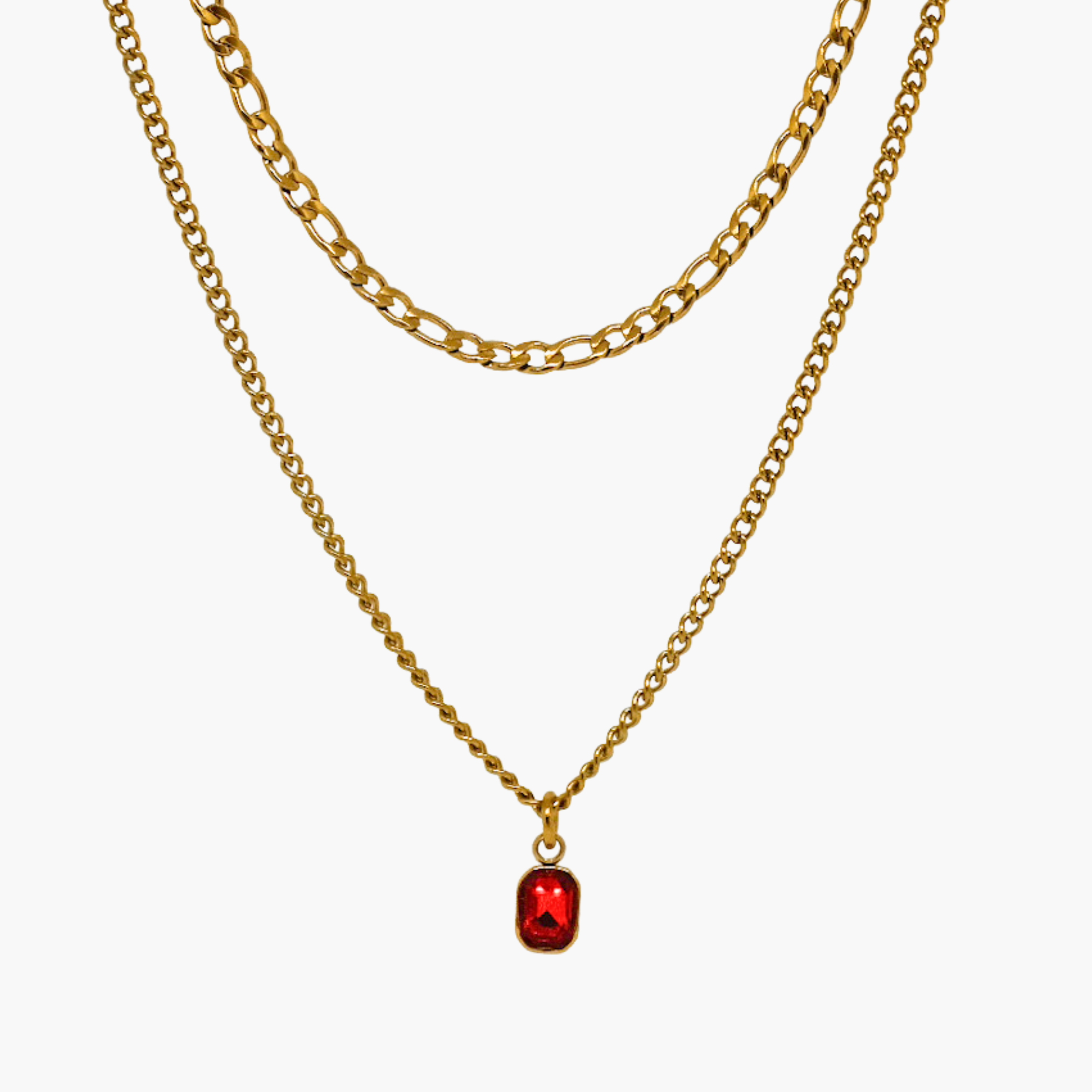 DOPPIA COLLANA ZIRCONE ROSSO