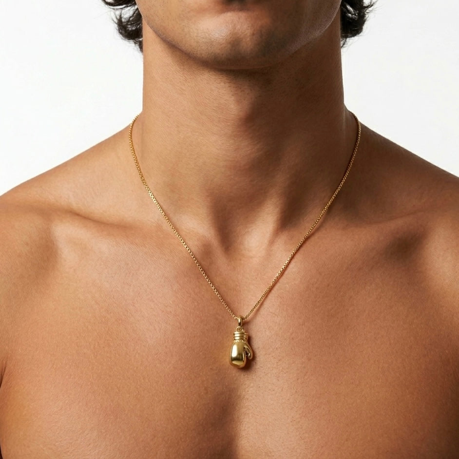 COLLANA BOX FIGHTER - collana da uomo con ciondolo guantone da pugilato 3D completa di catenina in acciaio oro o argento