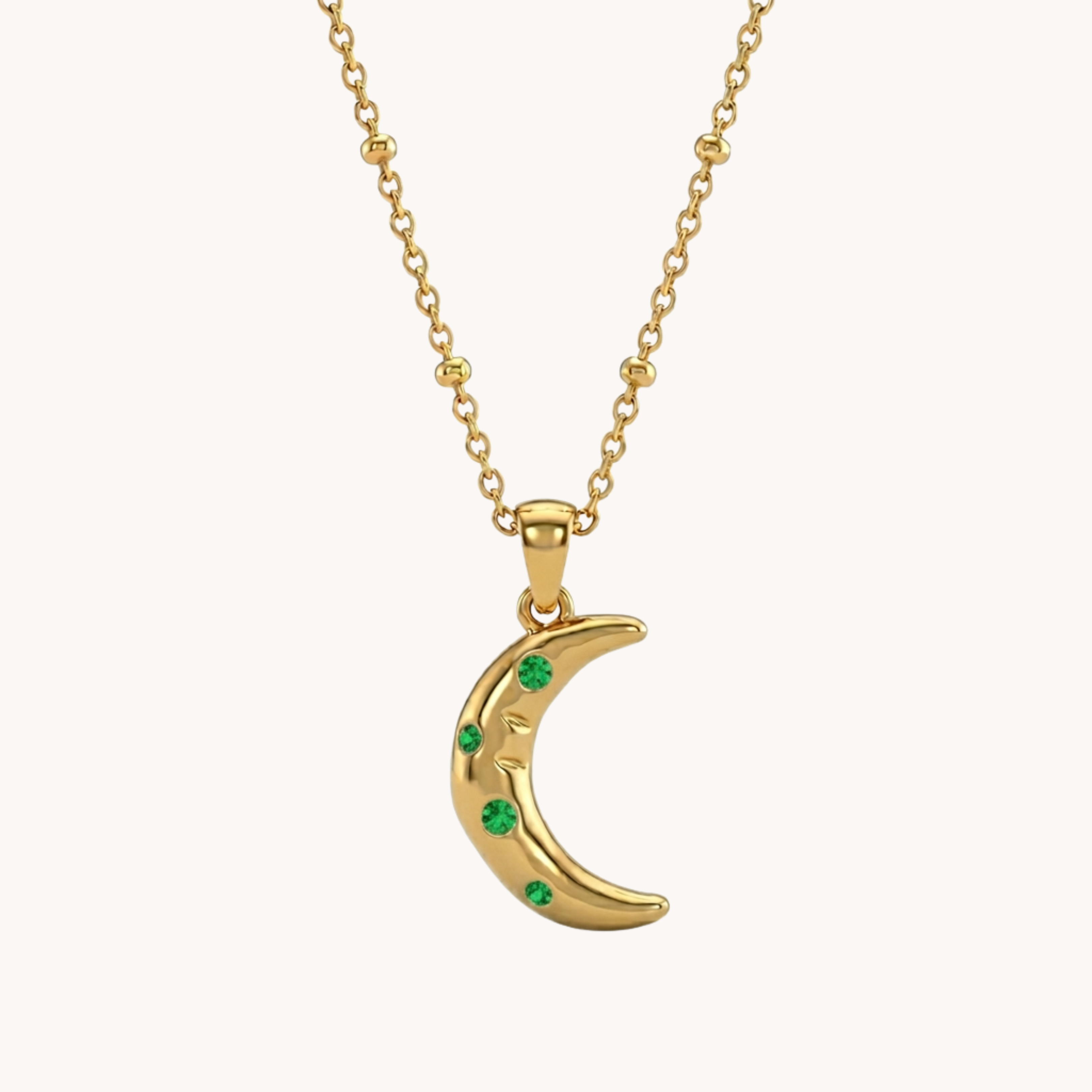 COLLANA MYSTIC MOON - pendente luna bombata con zirconi multicolor in acciaio oro