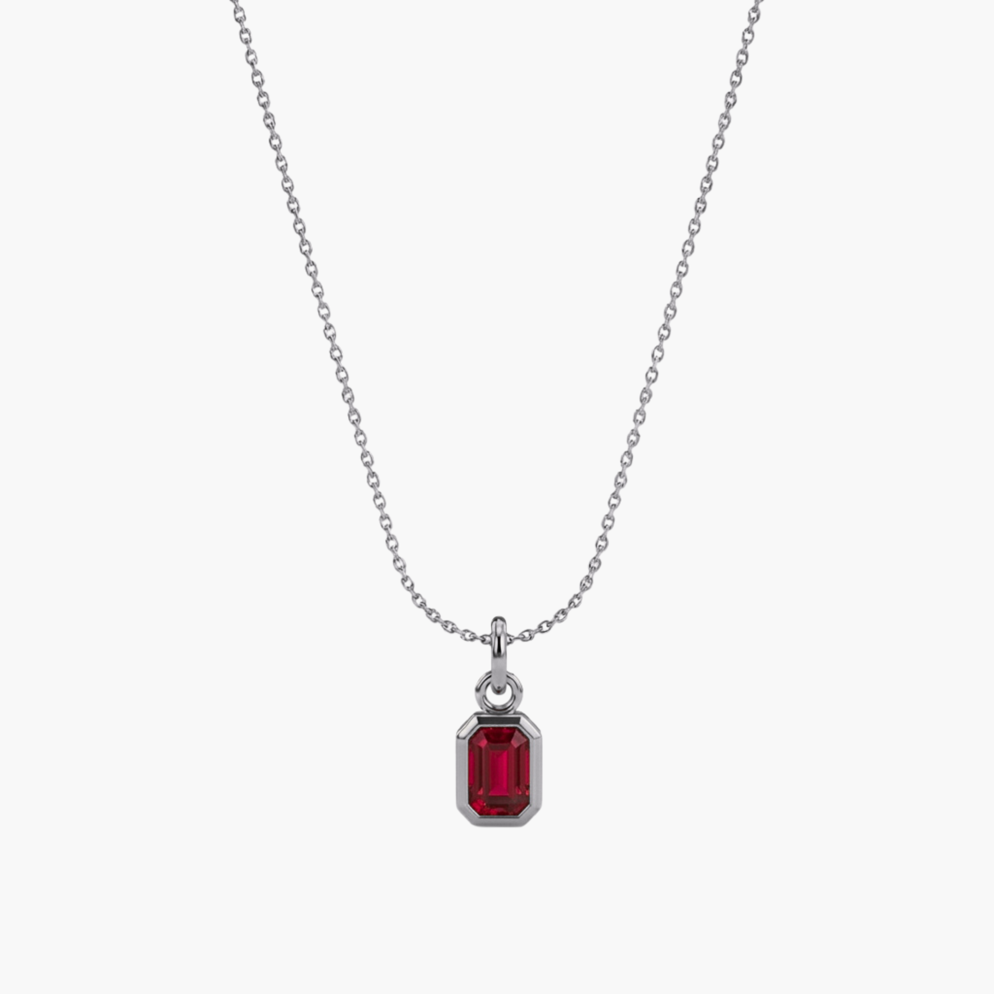 COLLANA ZIRCONE MINI ROSSO - collana da uomo con ciondolo cristallo rettangolare rosso rubino completa di catenina in acciaio oro