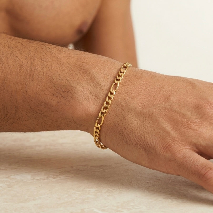 BRACCIALE FIGARO - catena maglia 3+1 Figaro piatta in acciaio oro o argento