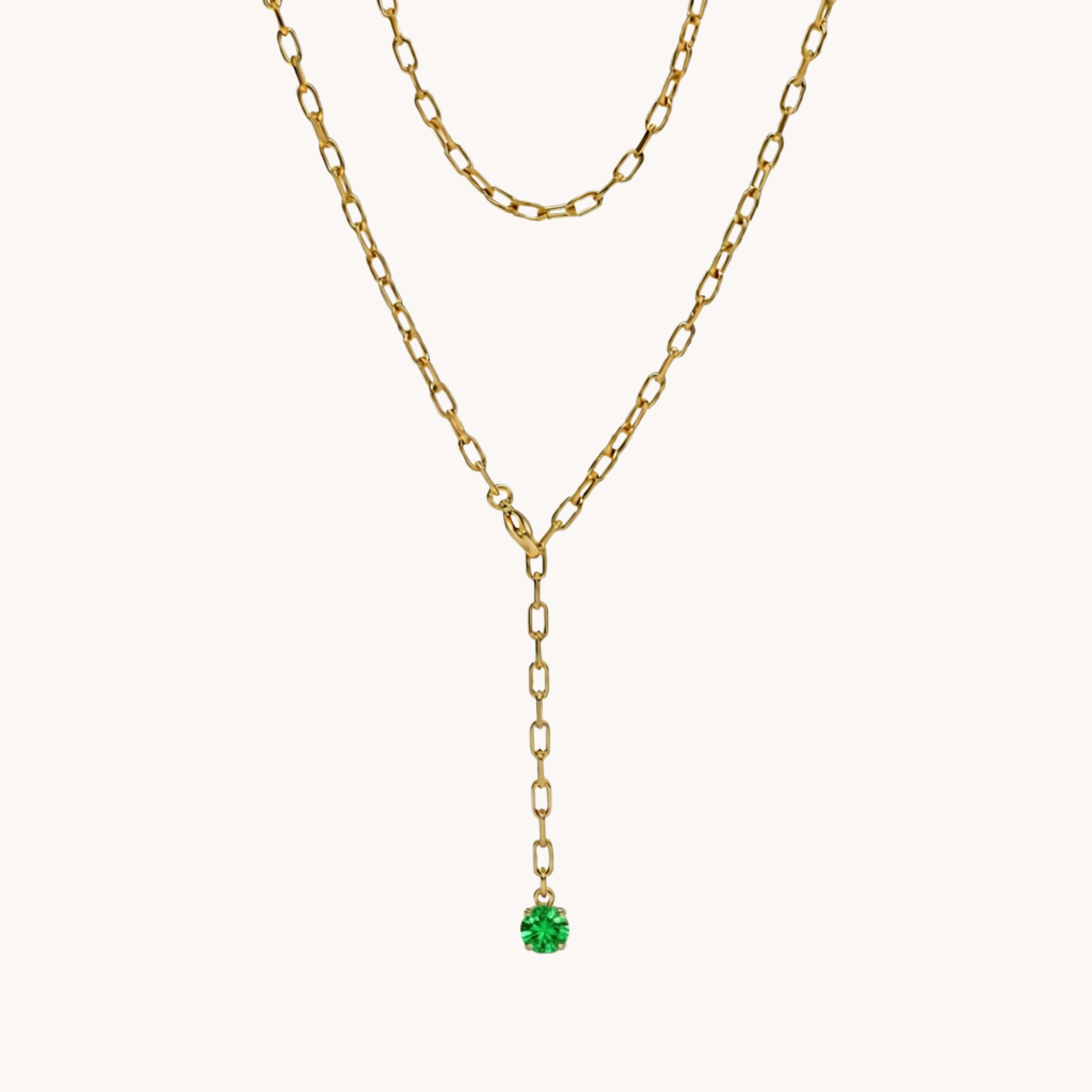 COLLANA LINK & DROP - collana a doppio filo a cravattina con maglie rettangolari e punto luce in acciaio oro