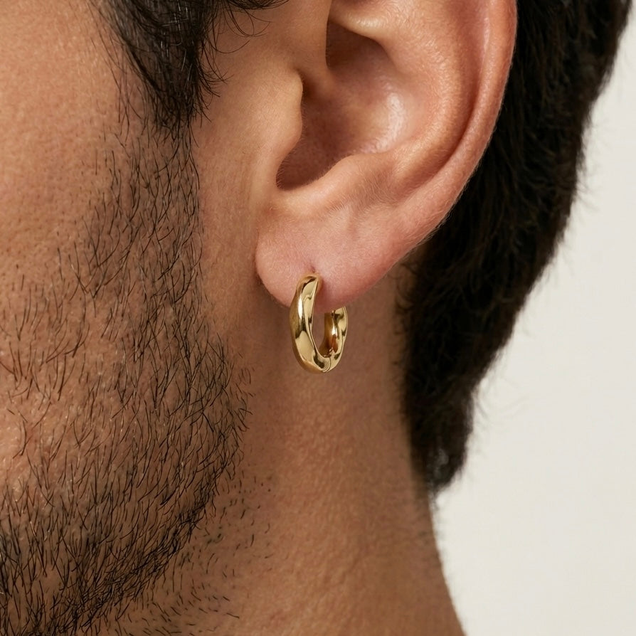 COPPIA ORECCHINI TWISTED HOOP - orecchini a cerchio da uomo a vite attorcigliati in acciaio