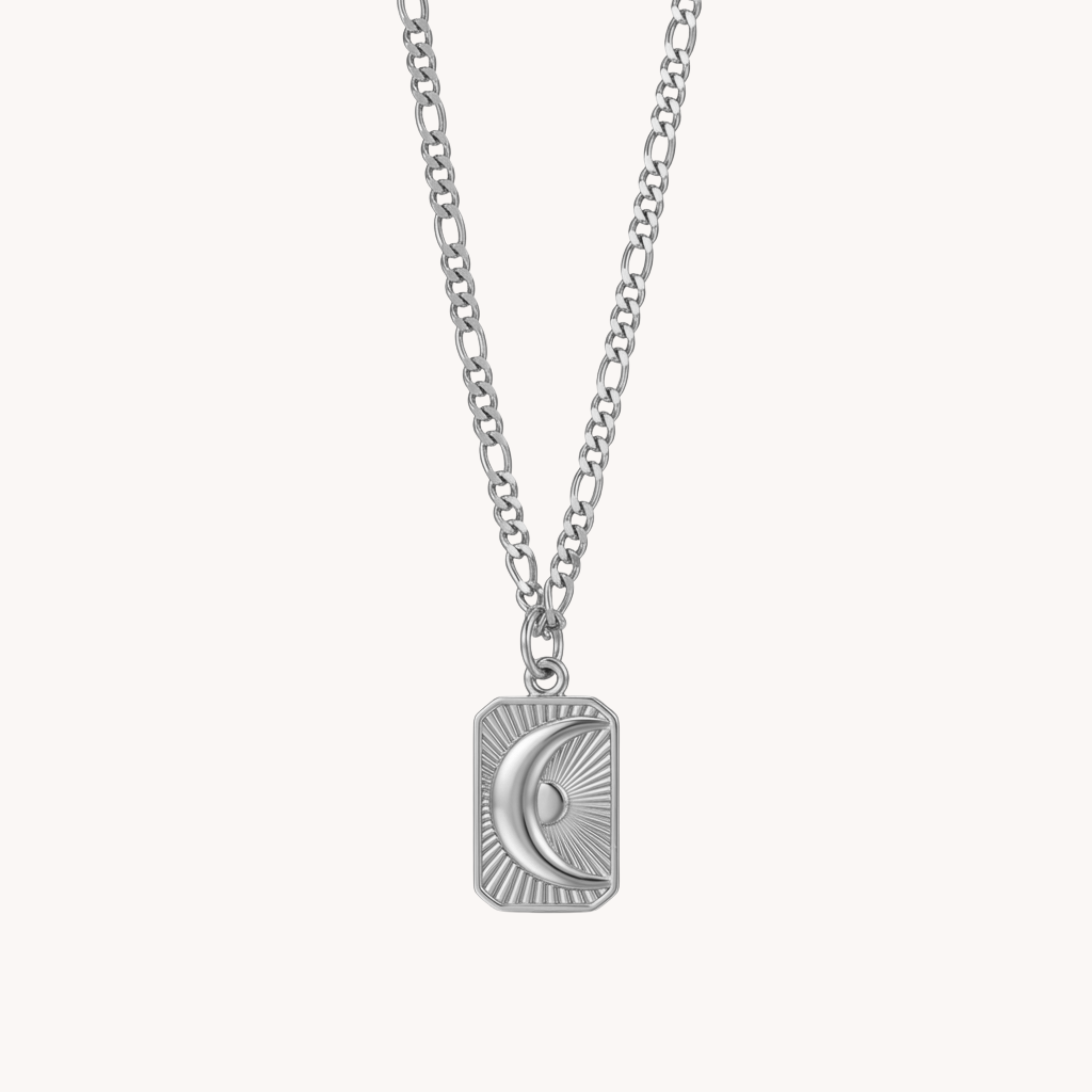 COLLANA SOLAR MOON - collana con catena Figaro in acciaio