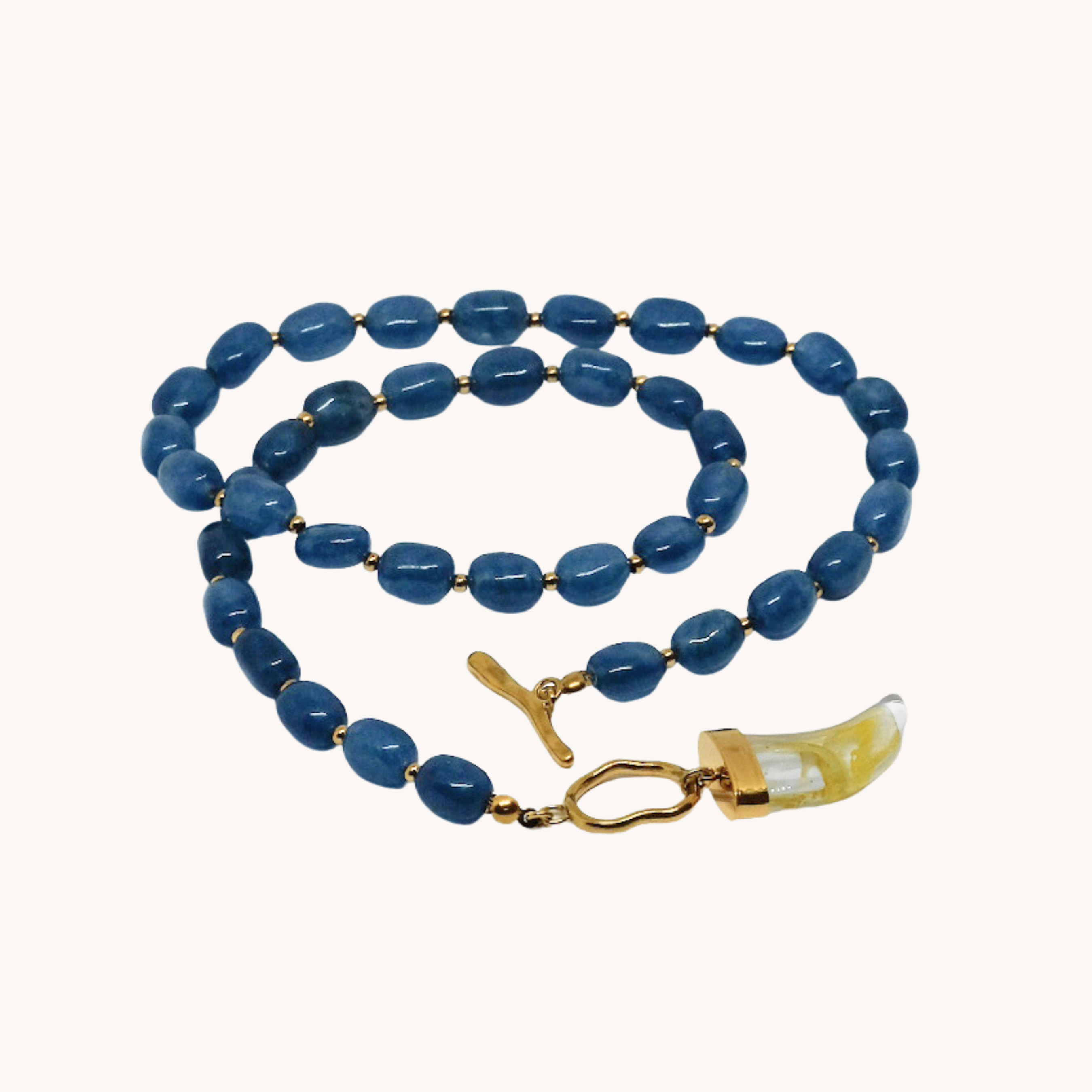 COLLANA PERLE BLU CON CORNO