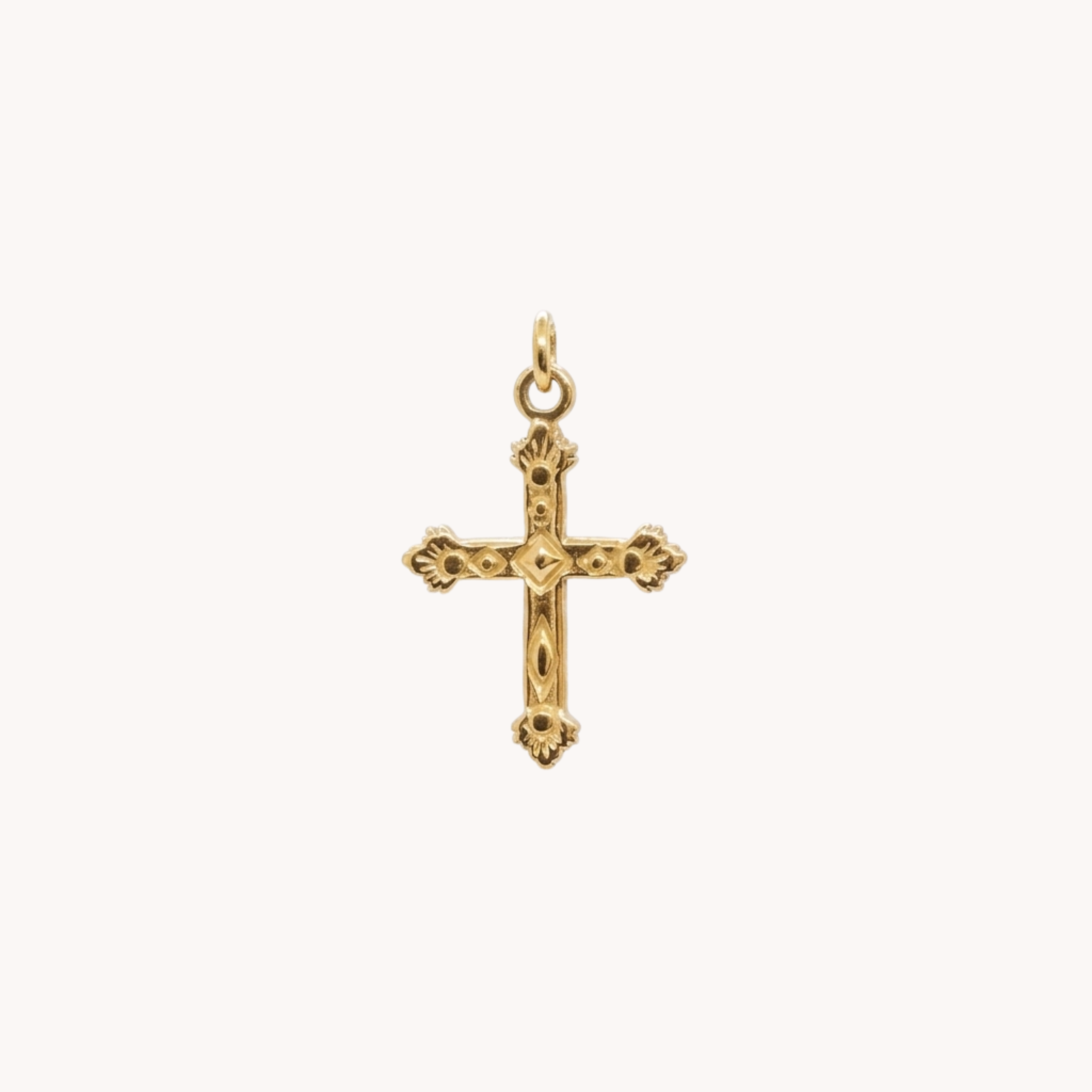 CIONDOLO CROCE MEDIEVAL - croce latina fiorata scultorea in acciaio oro o argento