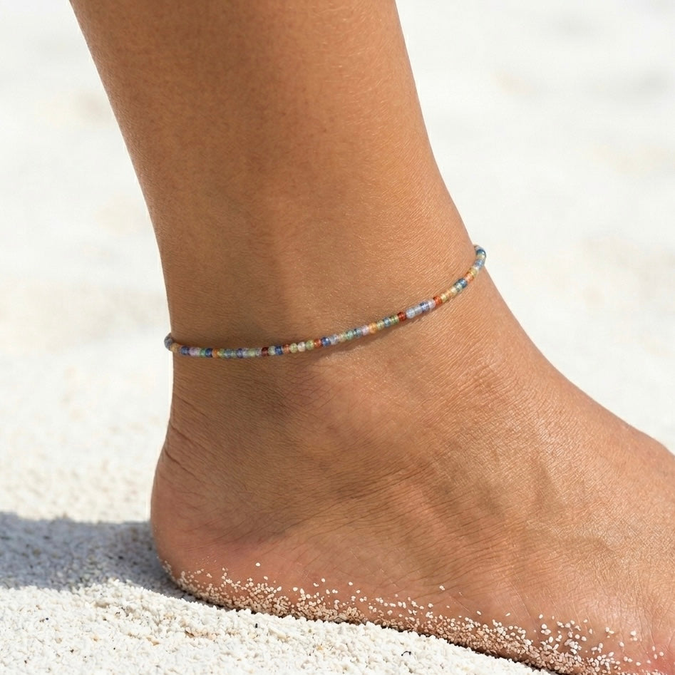 CAVIGLIERA RAINBOW GEM - cavigliera sottile con cristalli multicolor sfaccettati in acciaio