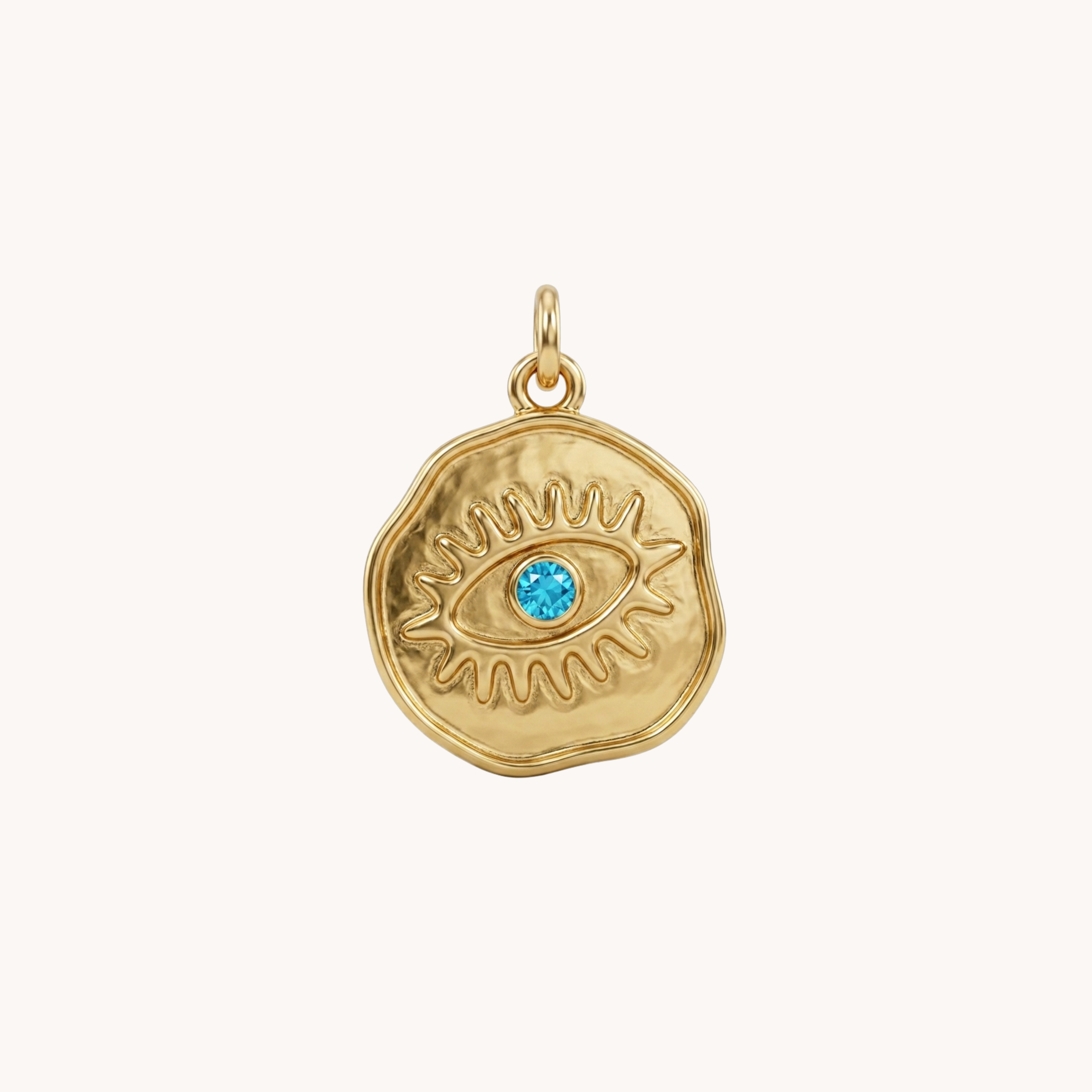 CIONDOLO OCCHIO TURQUOISE - occhio portafortuna e zircone turchese in acciaio