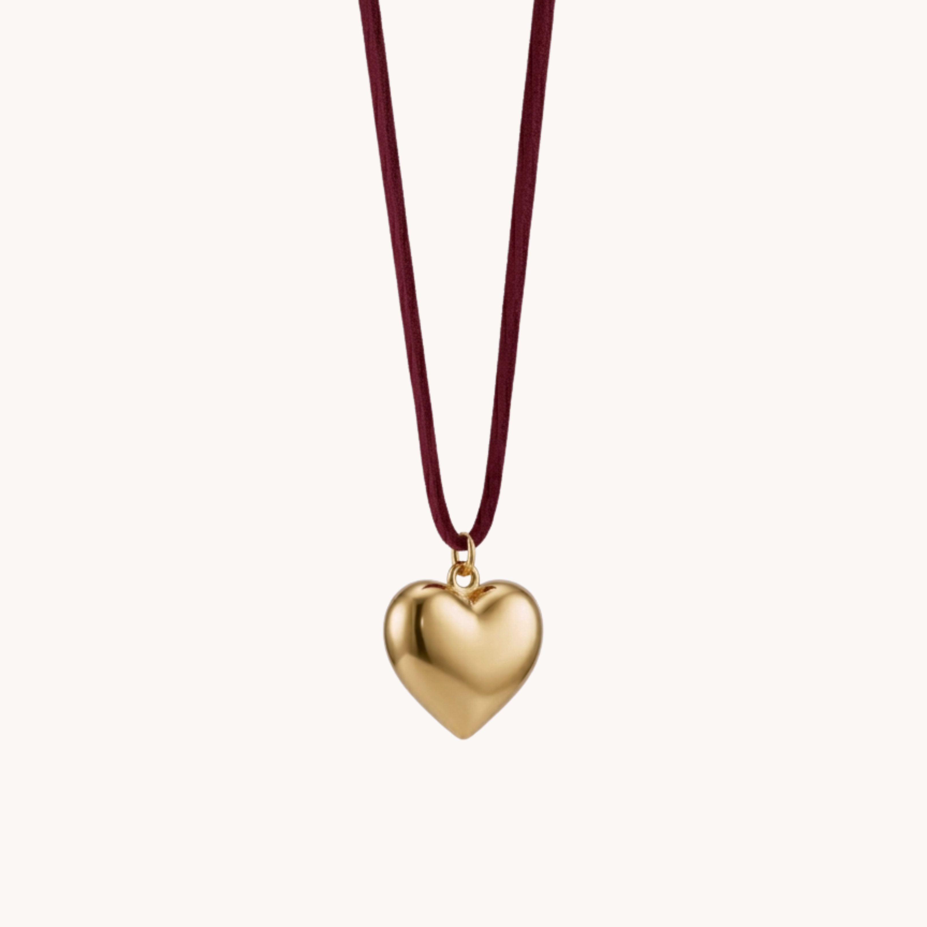 CHOKER VELVET LOVE - collana cordino scamosciato bordeaux con cuore bombato in acciaio