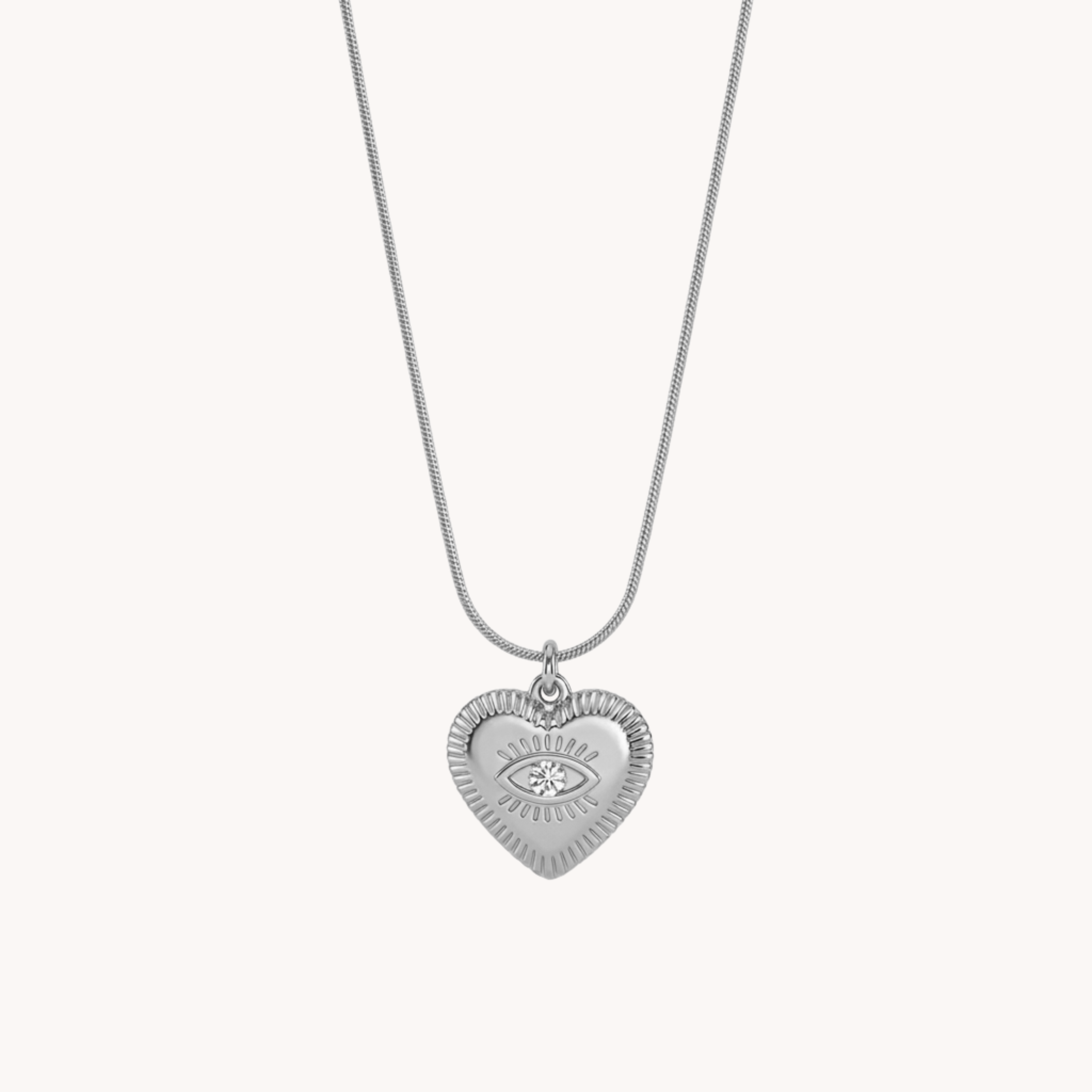 COLLANA LOVE SPIRIT - collana con catena snake e ciondolo a cuore con occhio mistico e zircone in acciaio