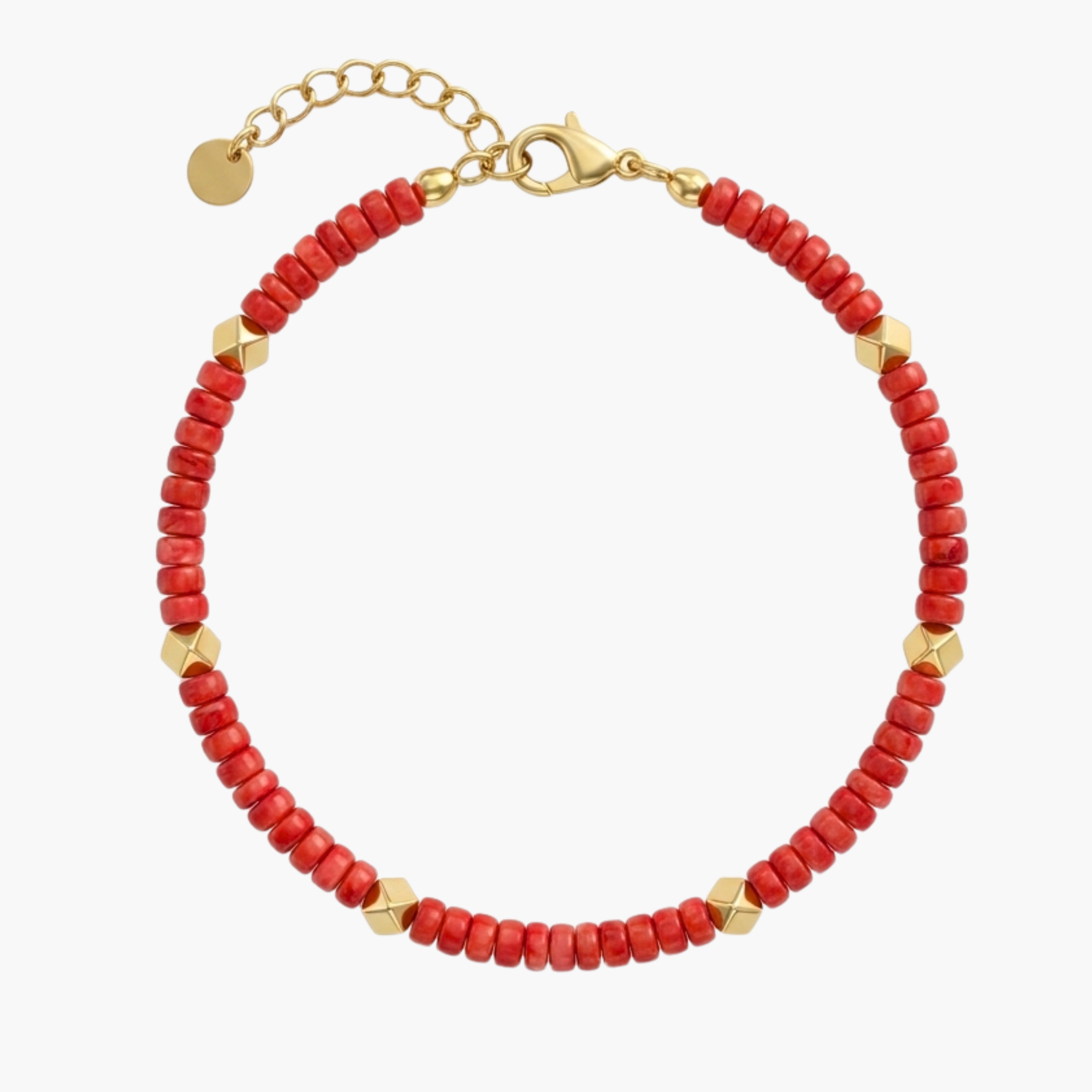 BRACCIALE CORAL GEOMETRIC -perline rosse e dadi d'oro in acciaio oro o argento