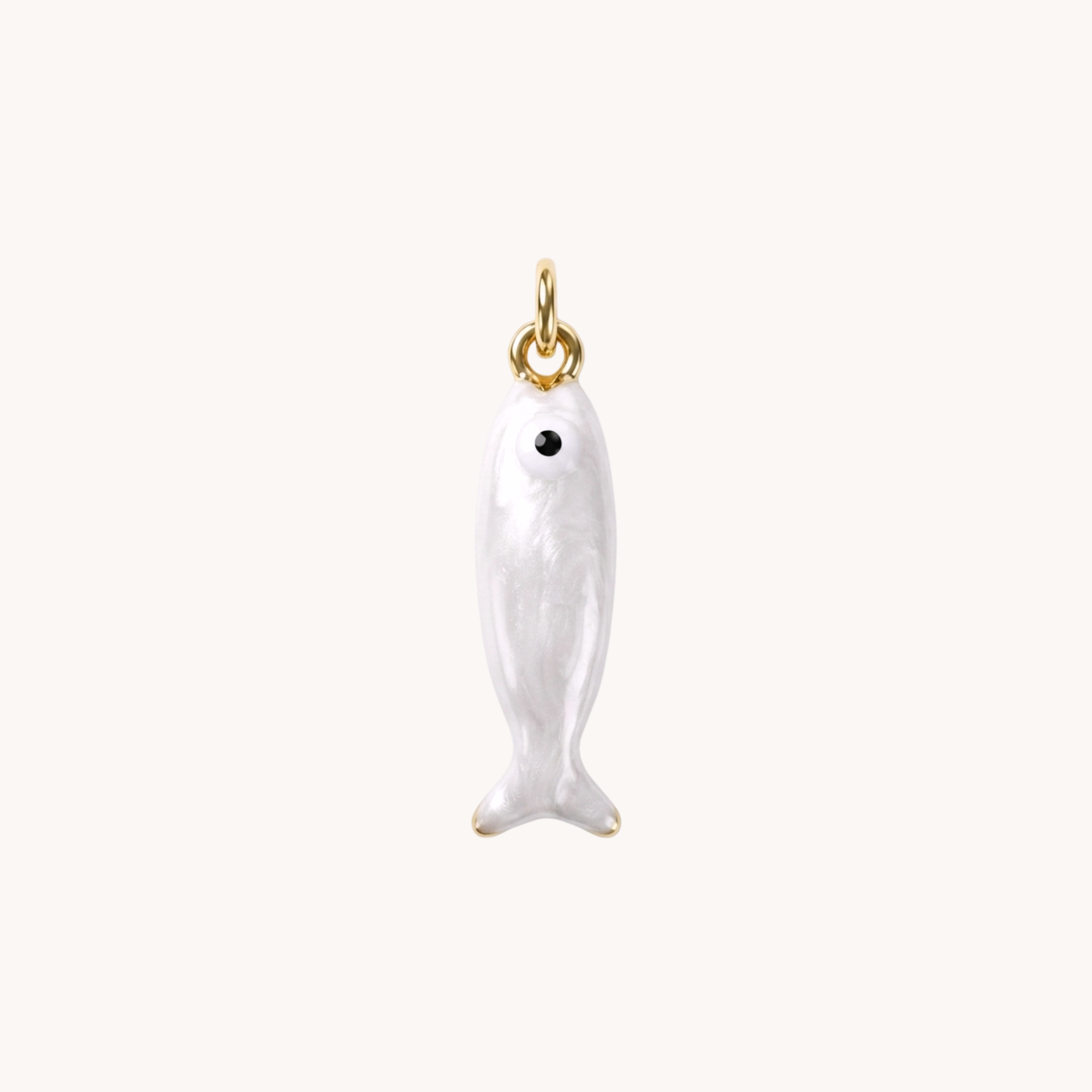 CIONDOLO FISH BIANCO - ciondolo a forma di pesce smaltato bianco perla in acciaio oro