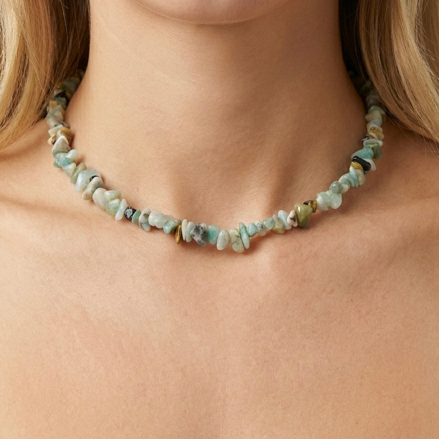 GIROCOLLO AGATE CHIPS - collana corta di pietre dure naturali a scaglie in acciaio oro o argento