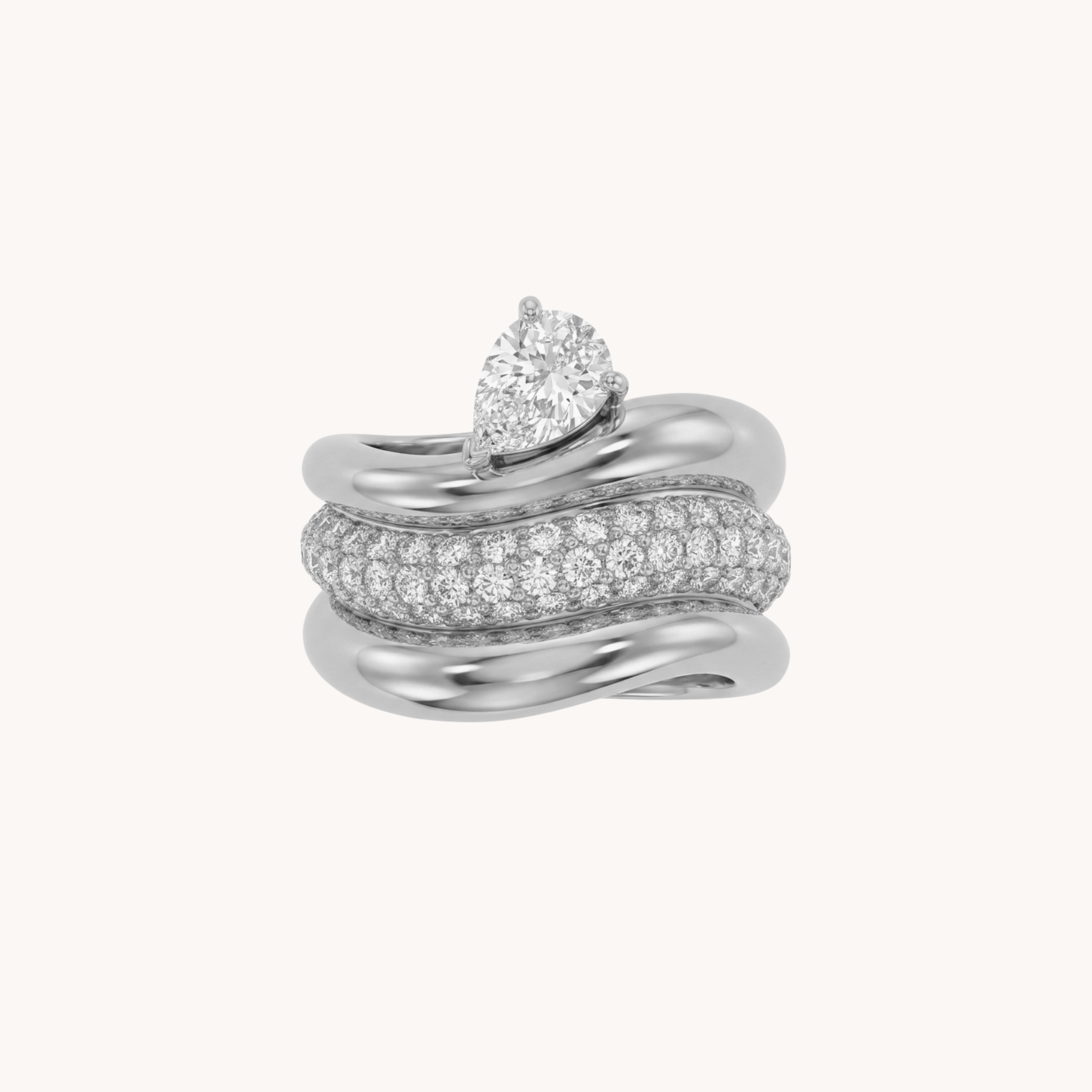 Set 3 Anelli Minimal Sparkle Multirow VANDEM in acciaio oro, tre anelli da donna sovrapposti con pavé di zirconi e solitario centrale a goccia