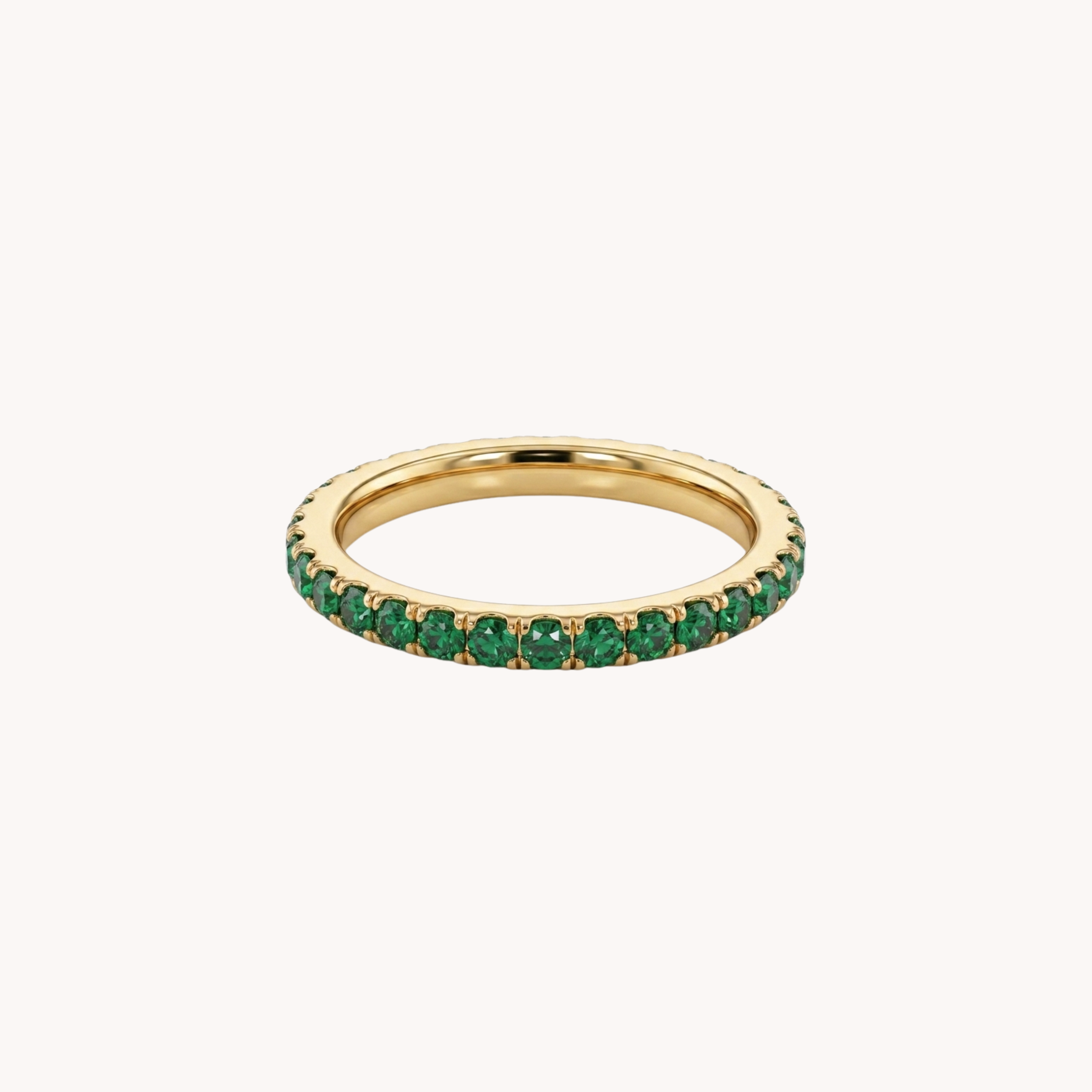 Anello Zirconi Emerald Veretta VANDEM in acciaio oro, anello a fascia veretta eternity da uomo e donna con pavé completo di strass verdi lucidi