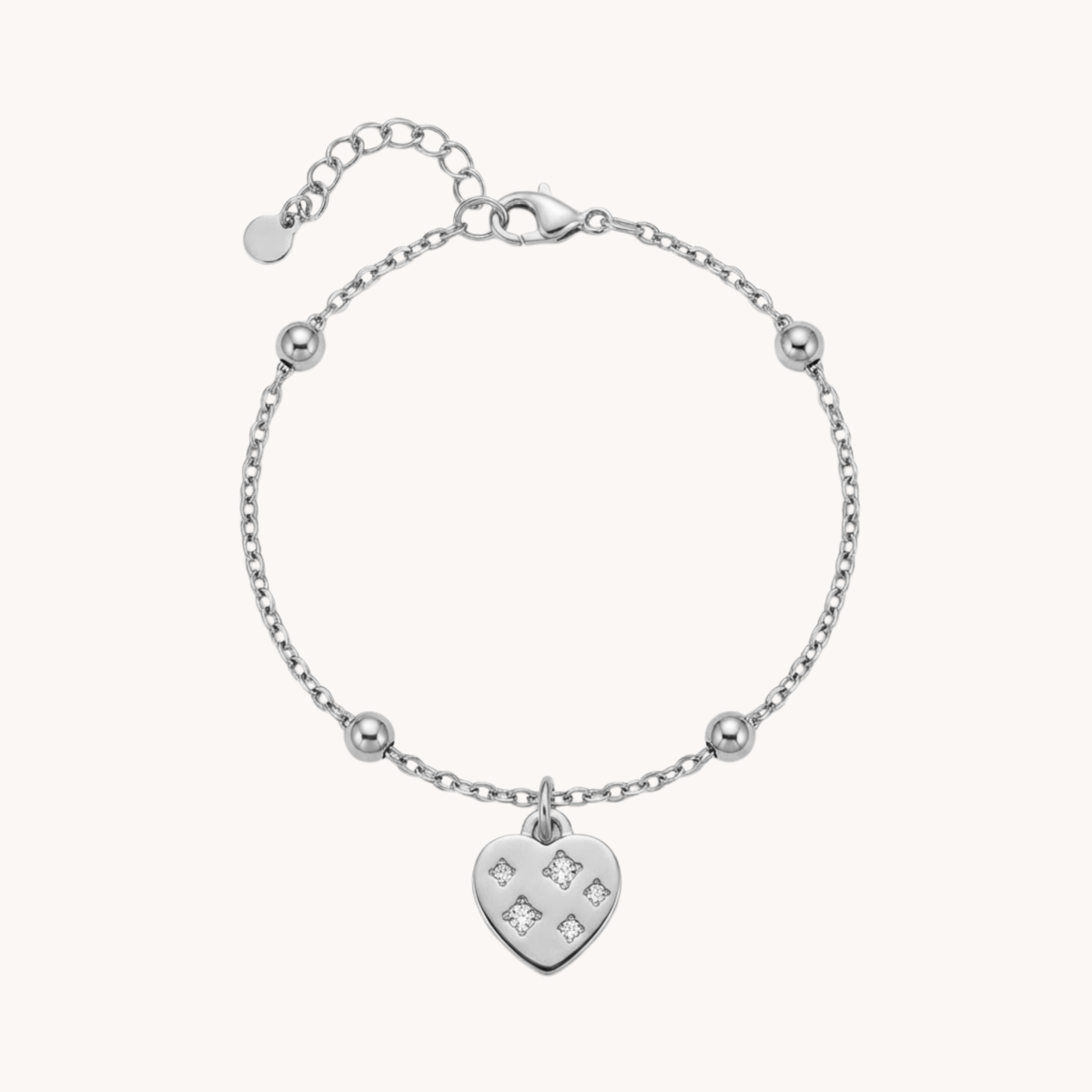Bracciale Cuore Catena Sfere con Pavé di Zirconi Argento - VANDEM