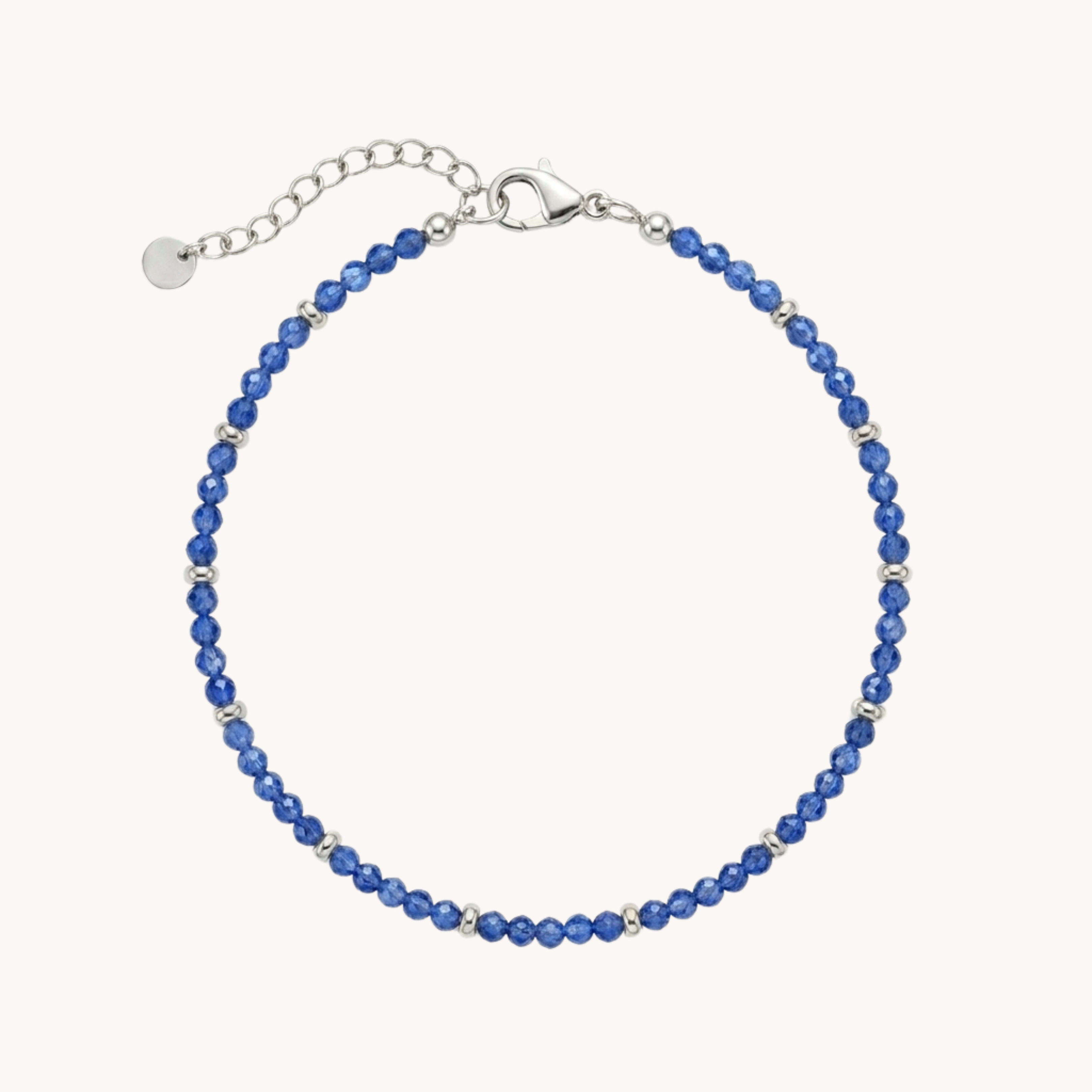 Bracciale Perline Blu Lapis Cobalt VANDEM, bracciale da uomo a filo singolo con perline blu mare e inserti sferici in acciaio oro lucido