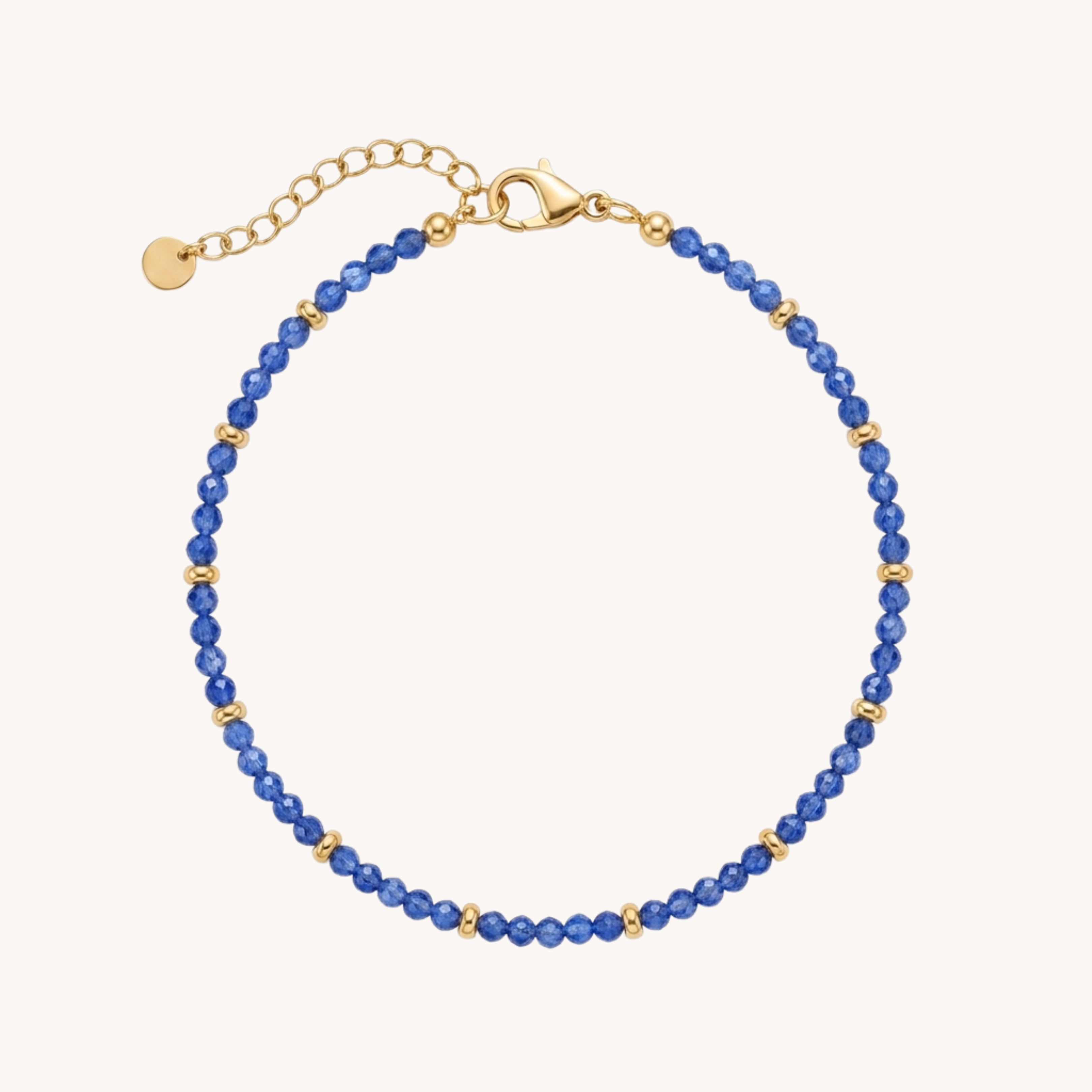 Bracciale Perline Blu Lapis Cobalt VANDEM, bracciale da uomo a filo singolo con perline blu mare e inserti sferici in acciaio oro lucido