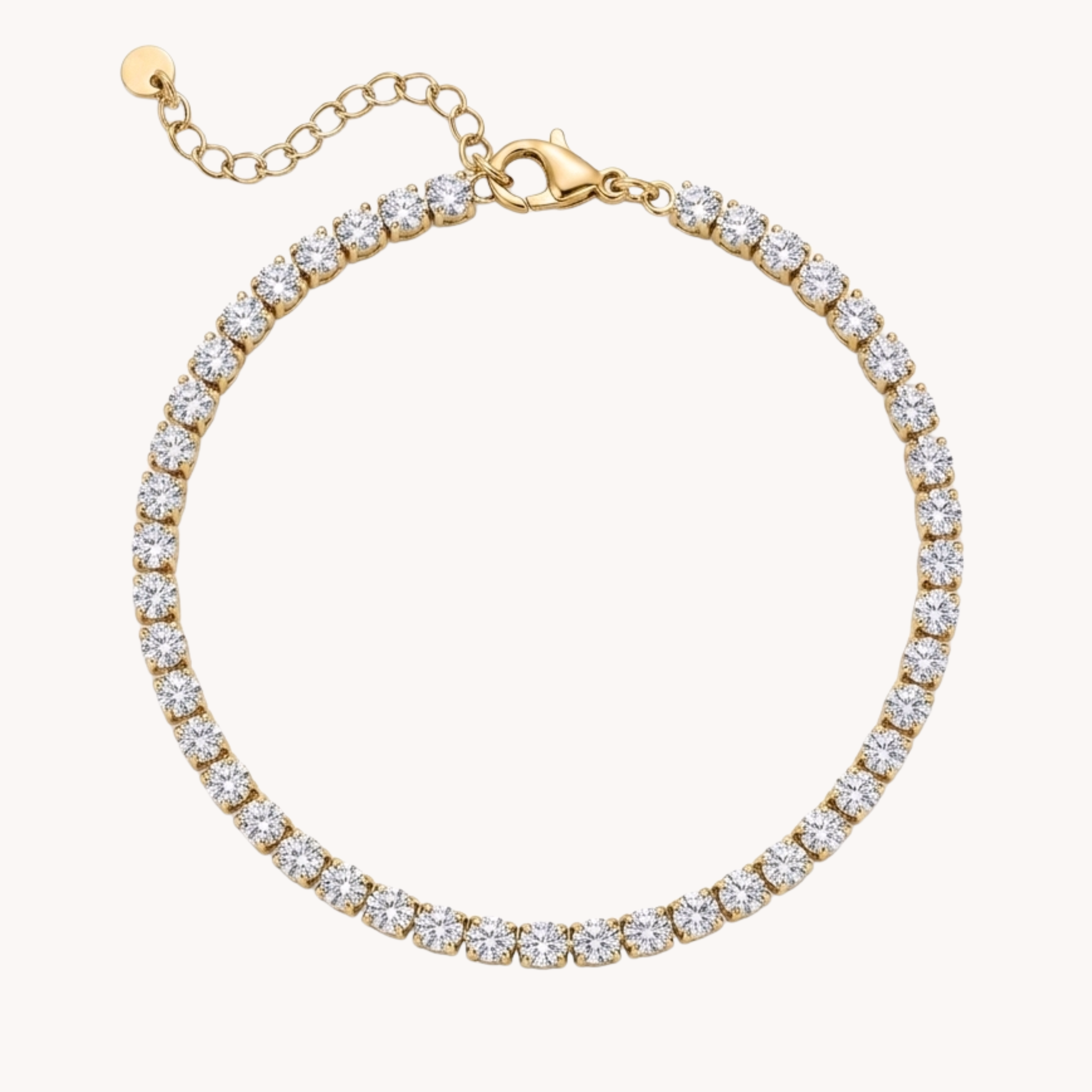 Bracciale Tennis Iced Infinity VANDEM in acciaio oro, bracciale tennis da donna flessibile con pavé continuo di strass bianchi a castone quadrato