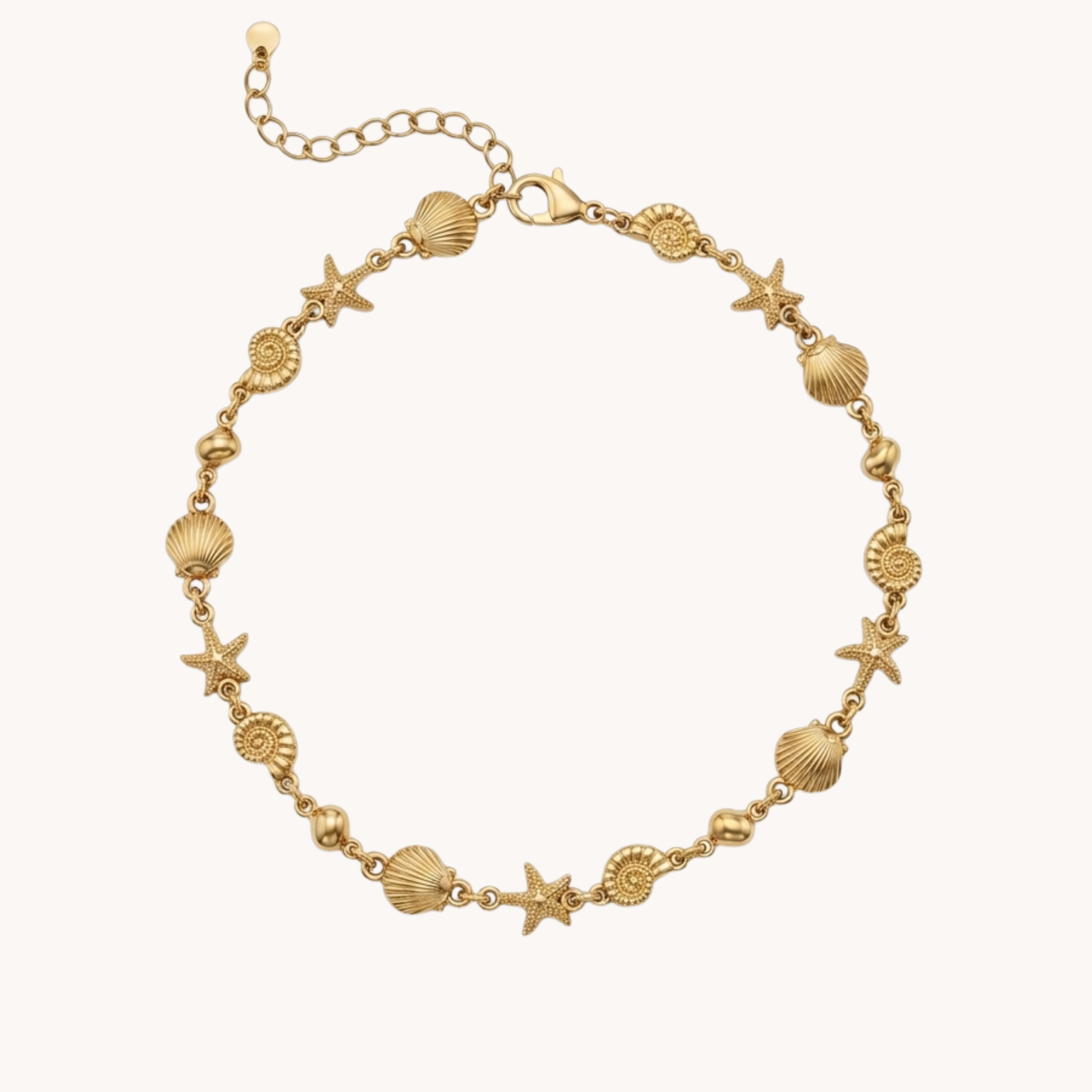 Cavigliera Marina Deep Reef Bold VANDEM in acciaio oro, cavigliera da donna a catena ritorta spessa con ciondoli multipli marini lucidi