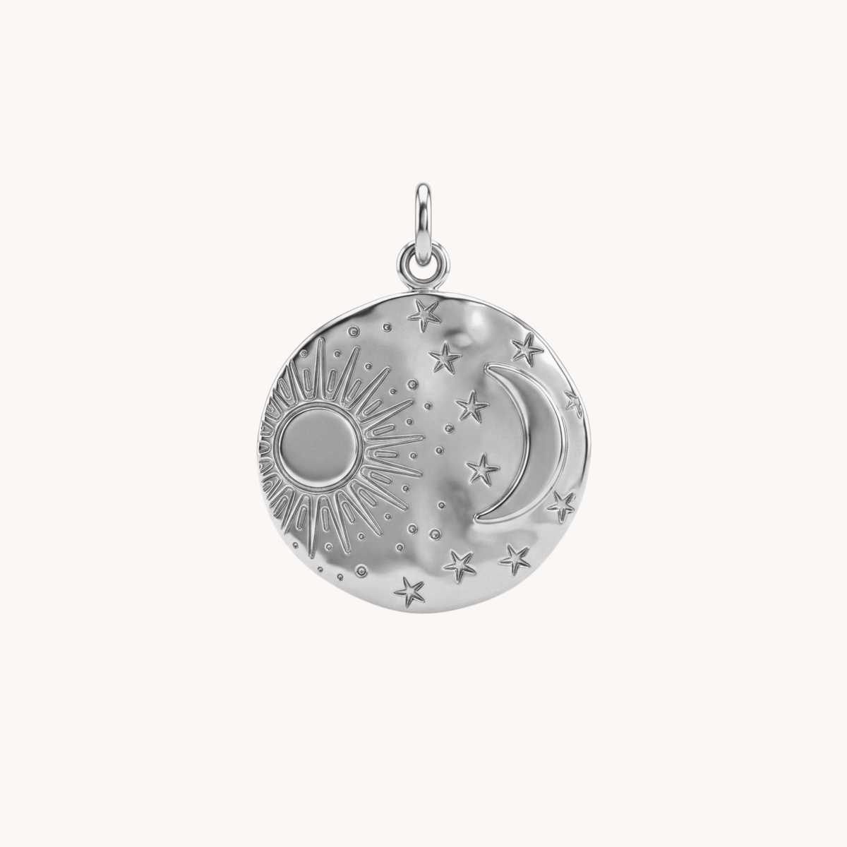 Ciondolo medaglia martellata con sole luna e stelle Galaxy argento - VANDEM