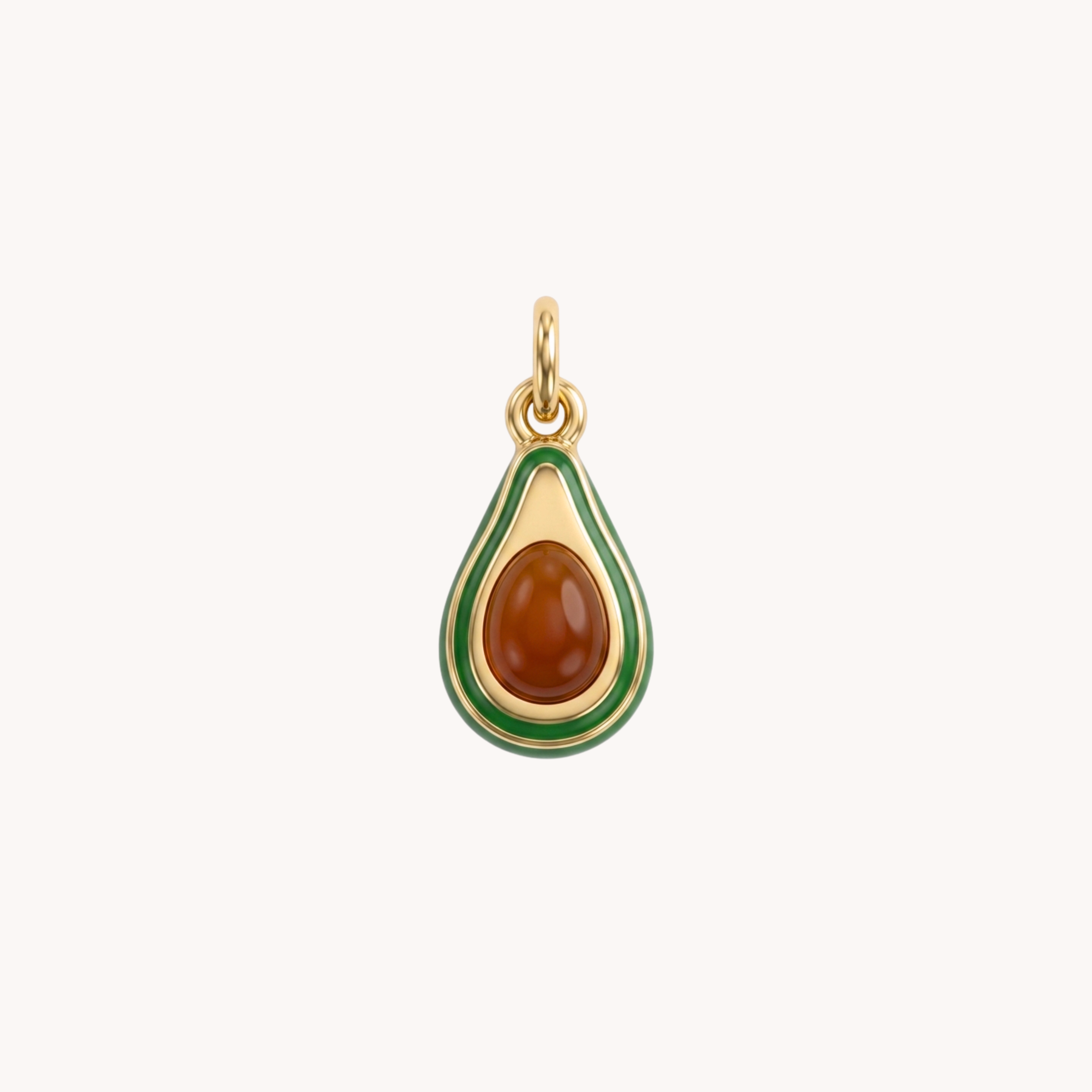 Ciondolo Avocado Summer Veg VANDEM in acciaio oro, charm singolo componibile a forma di avocado con doppia smaltatura verde e nocciolo marrone lucido