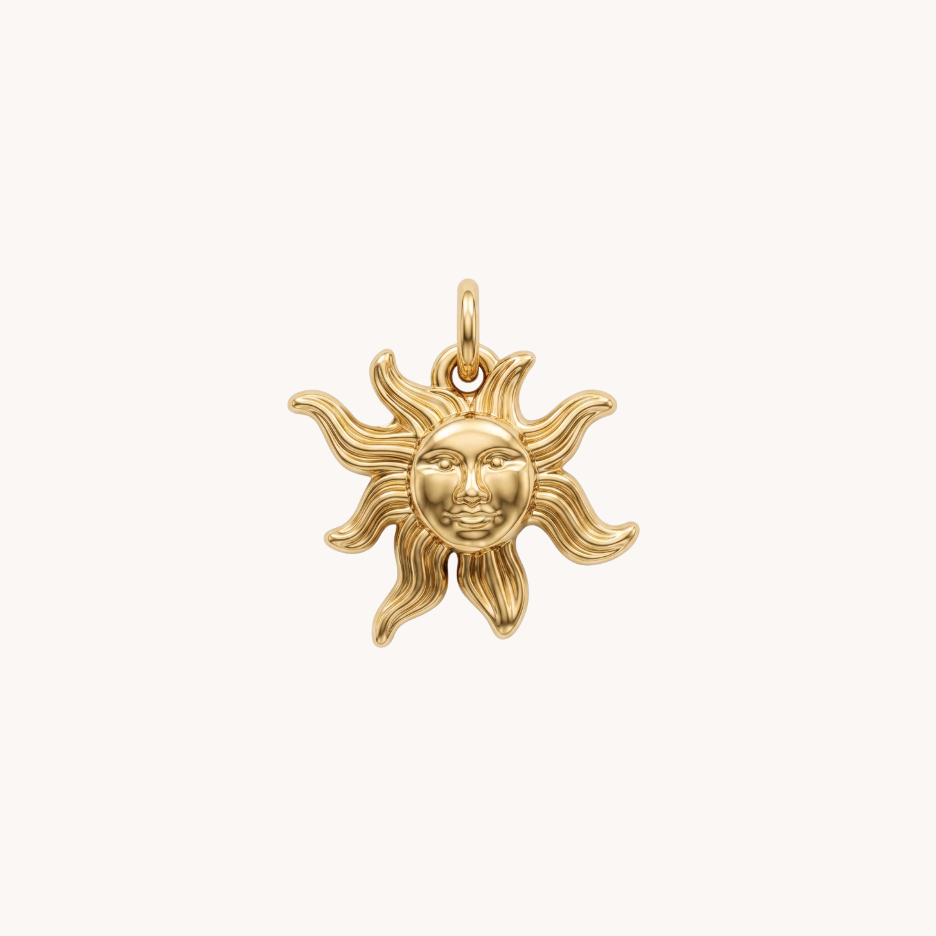 Ciondolo Sole Bold Helios VANDEM in acciaio oro, charm singolo componibile a forma di sole mistico tridimensionale lucidato a specchio