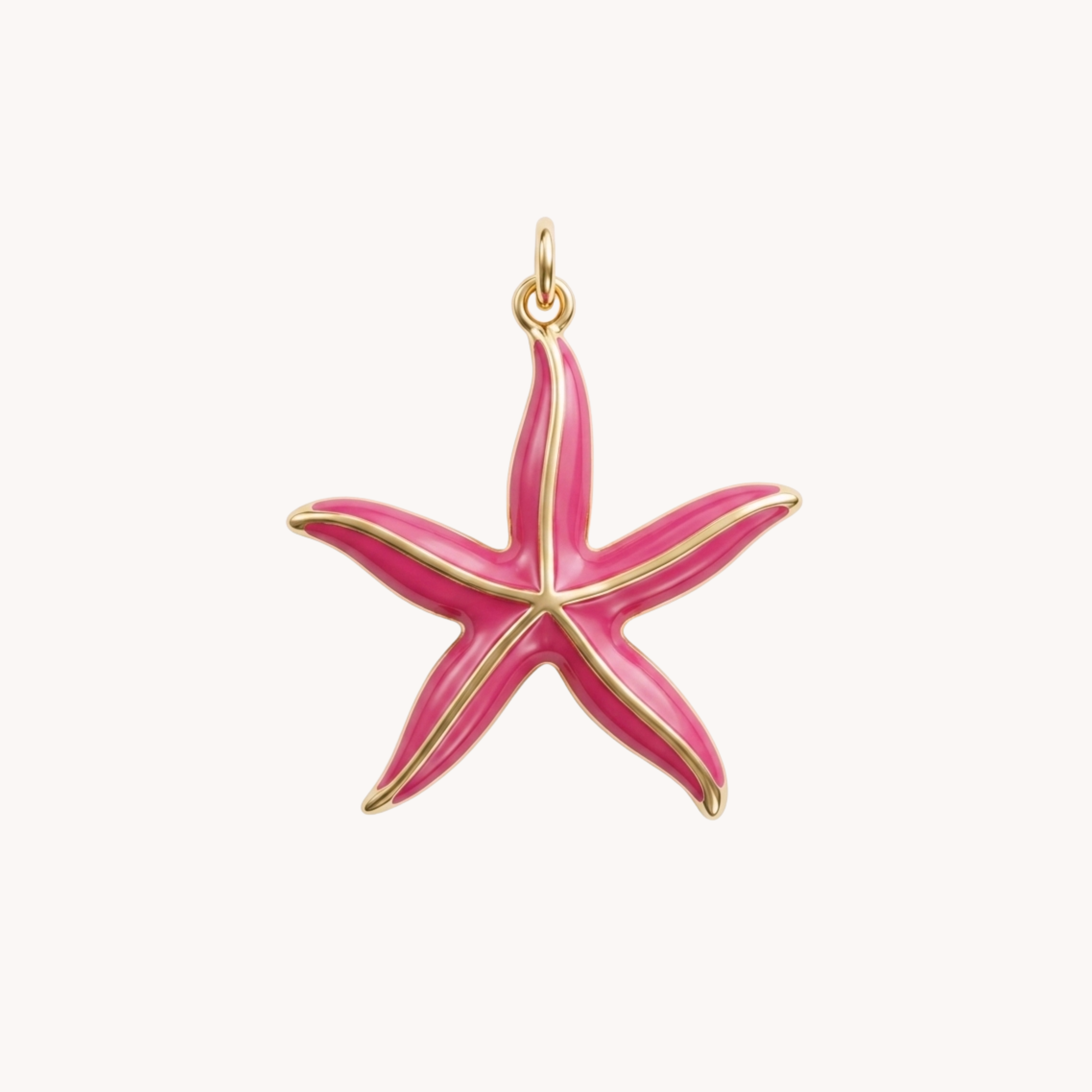 Ciondolo Stella Marina Fucsia Neon Ocean VANDEM in acciaio oro, charm singolo componibile a forma di stella marina con smalto fucsia lucido