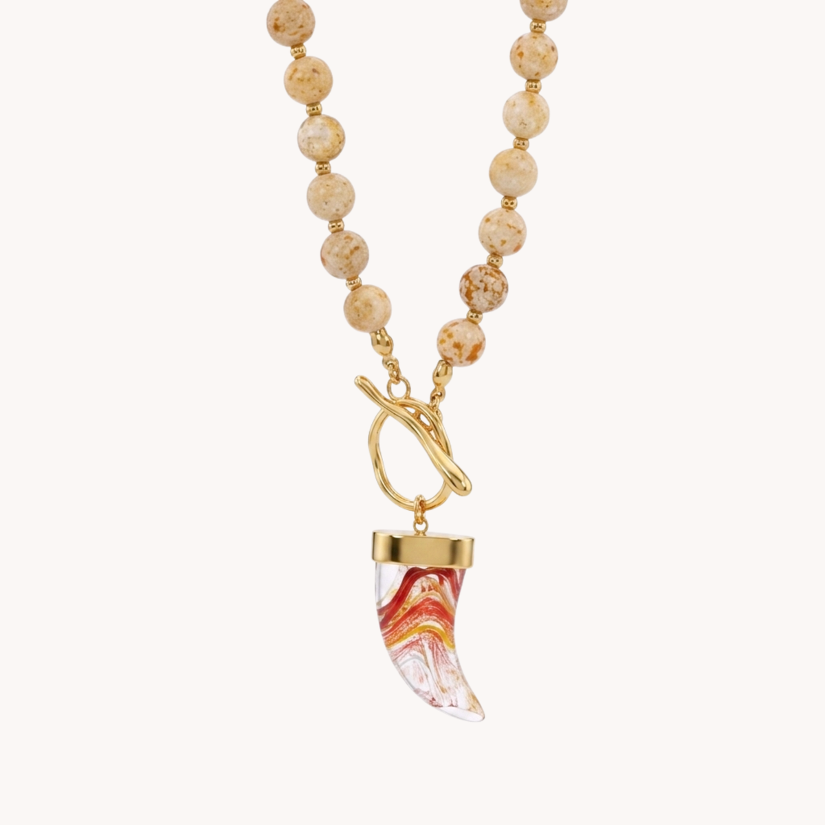 Collana Corno Vulcania Talisman con Pietre Naturali beige - VANDEM