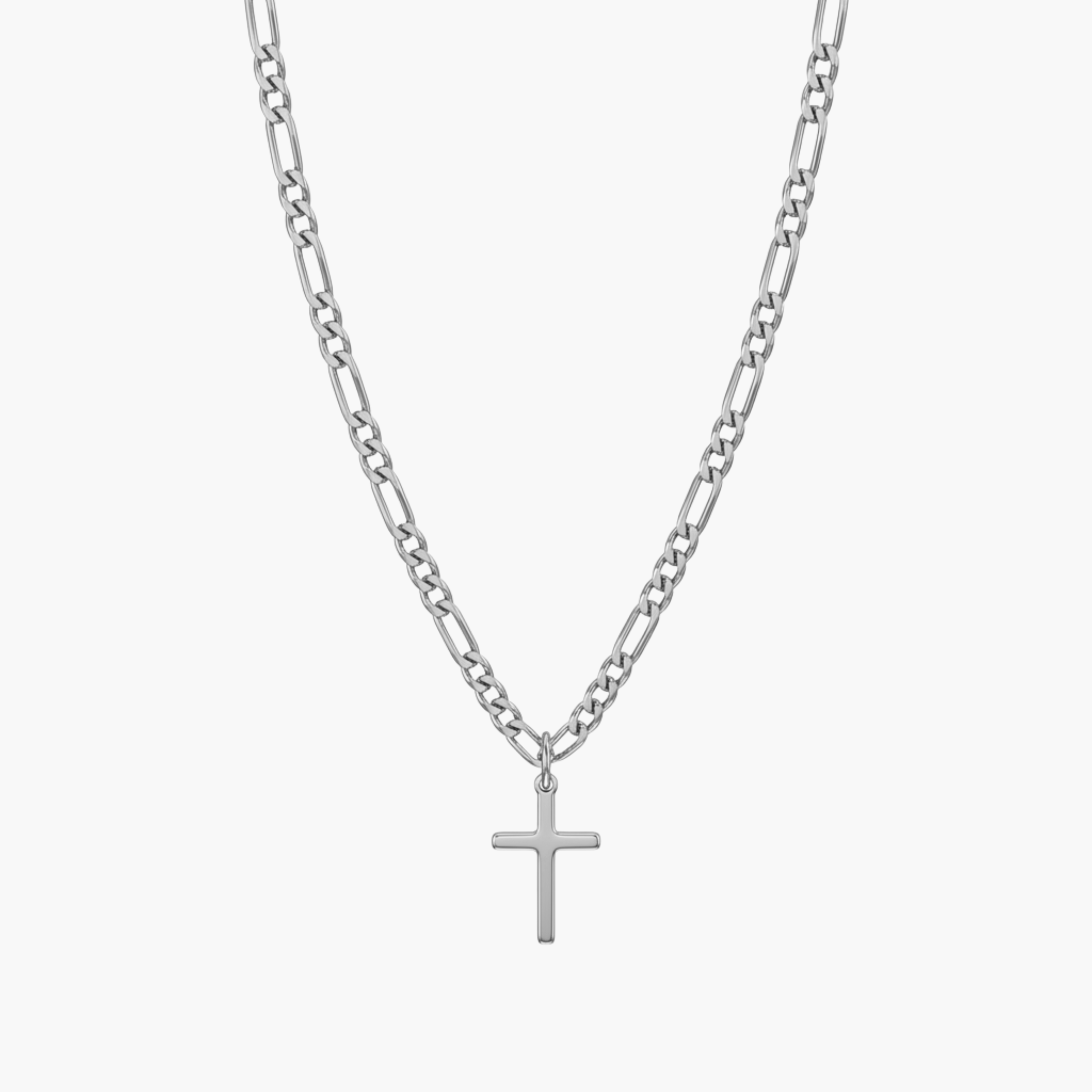 Collana Croce Figaro Shield VANDEM in acciaio oro, collana da uomo con ciondolo a croce quadrata liscia e catena a maglia piatta 3+1 lucidata a specchio