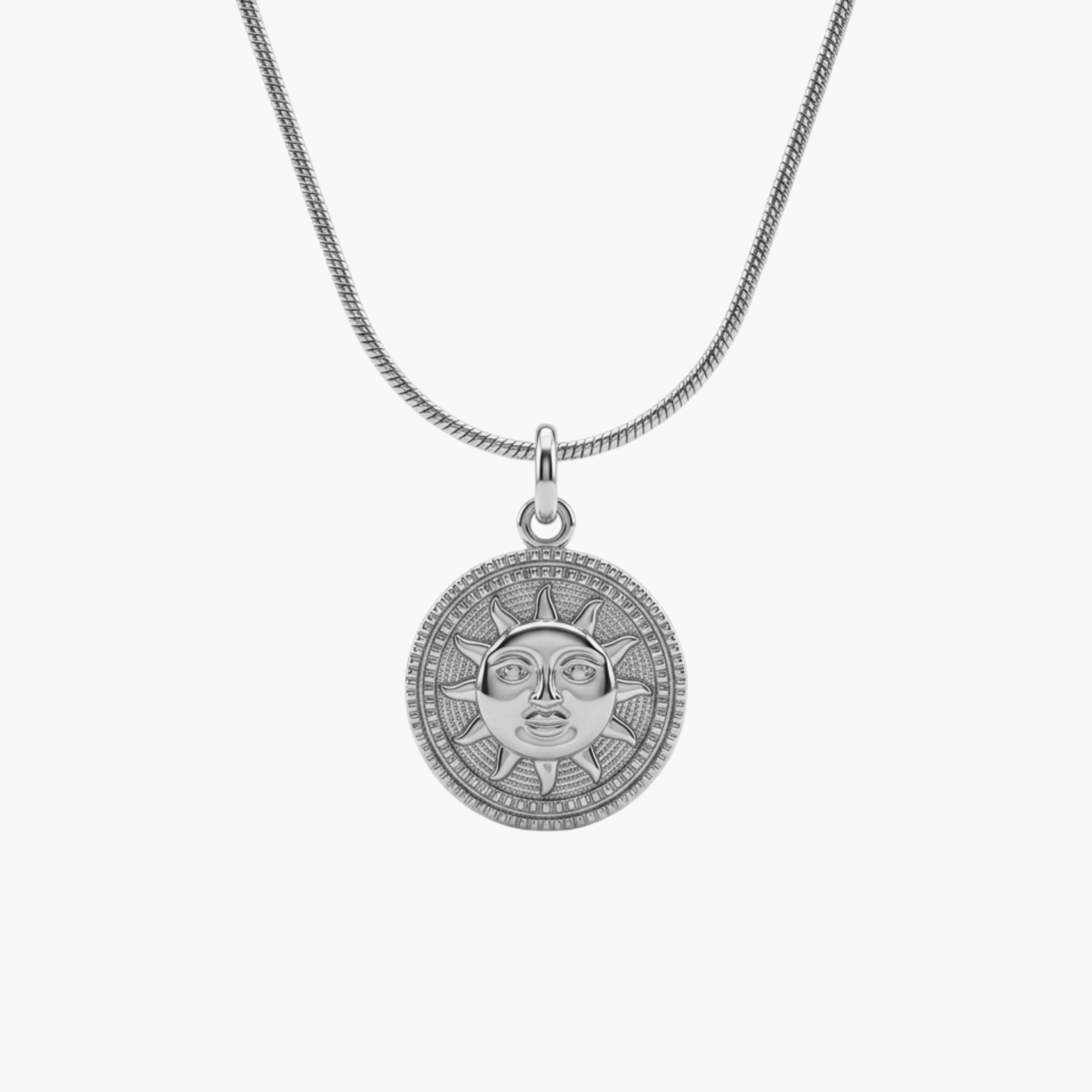 Collana Sole Talisman Medal VANDEM in acciaio oro, collana da uomo completa di catena snake e ciondolo medaglione tondo con sole inciso