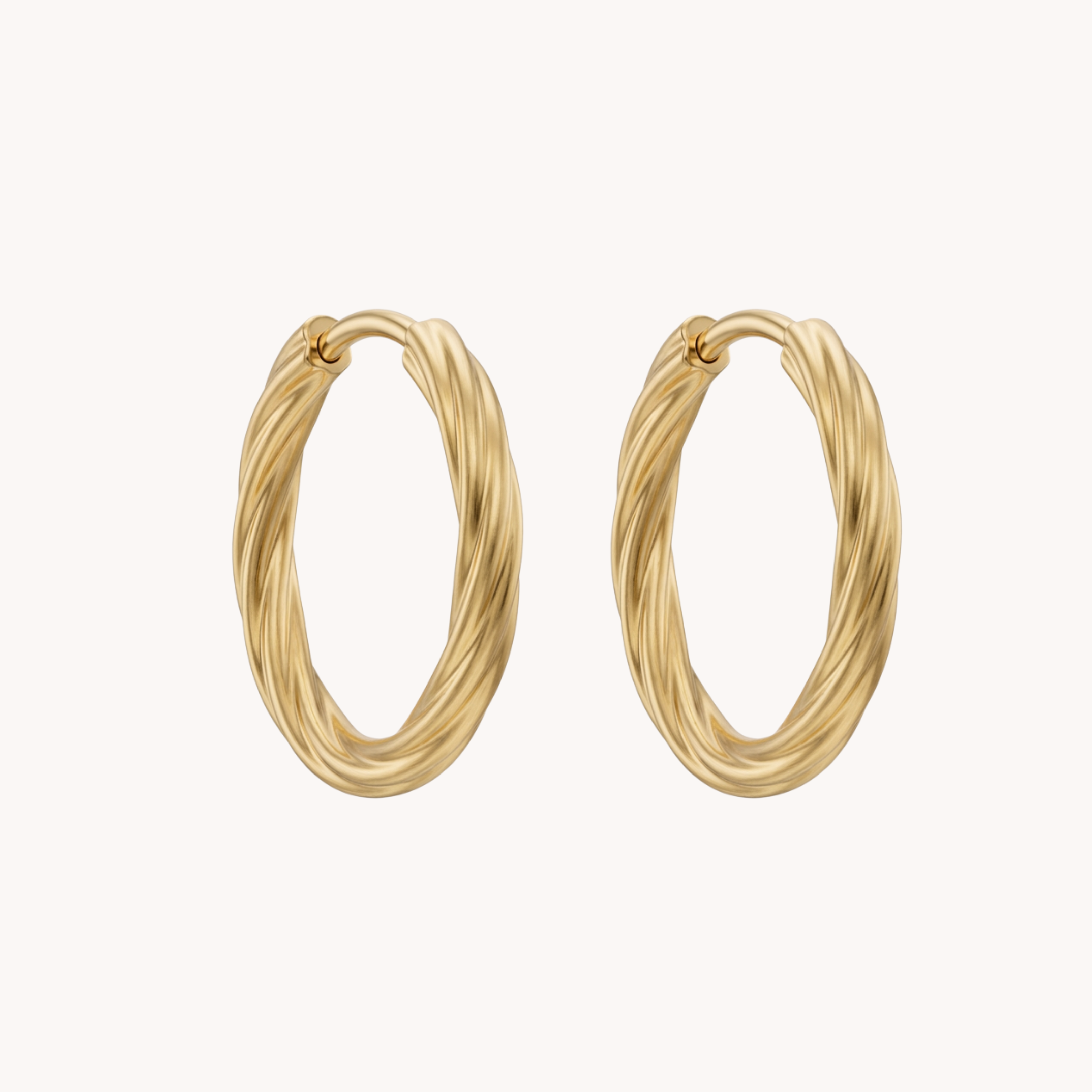Coppia Orecchini Intrecciati Twisted Hoops VANDEM in acciaio oro, orecchini a cerchio ovali spessi con texture a fune cordata lucida