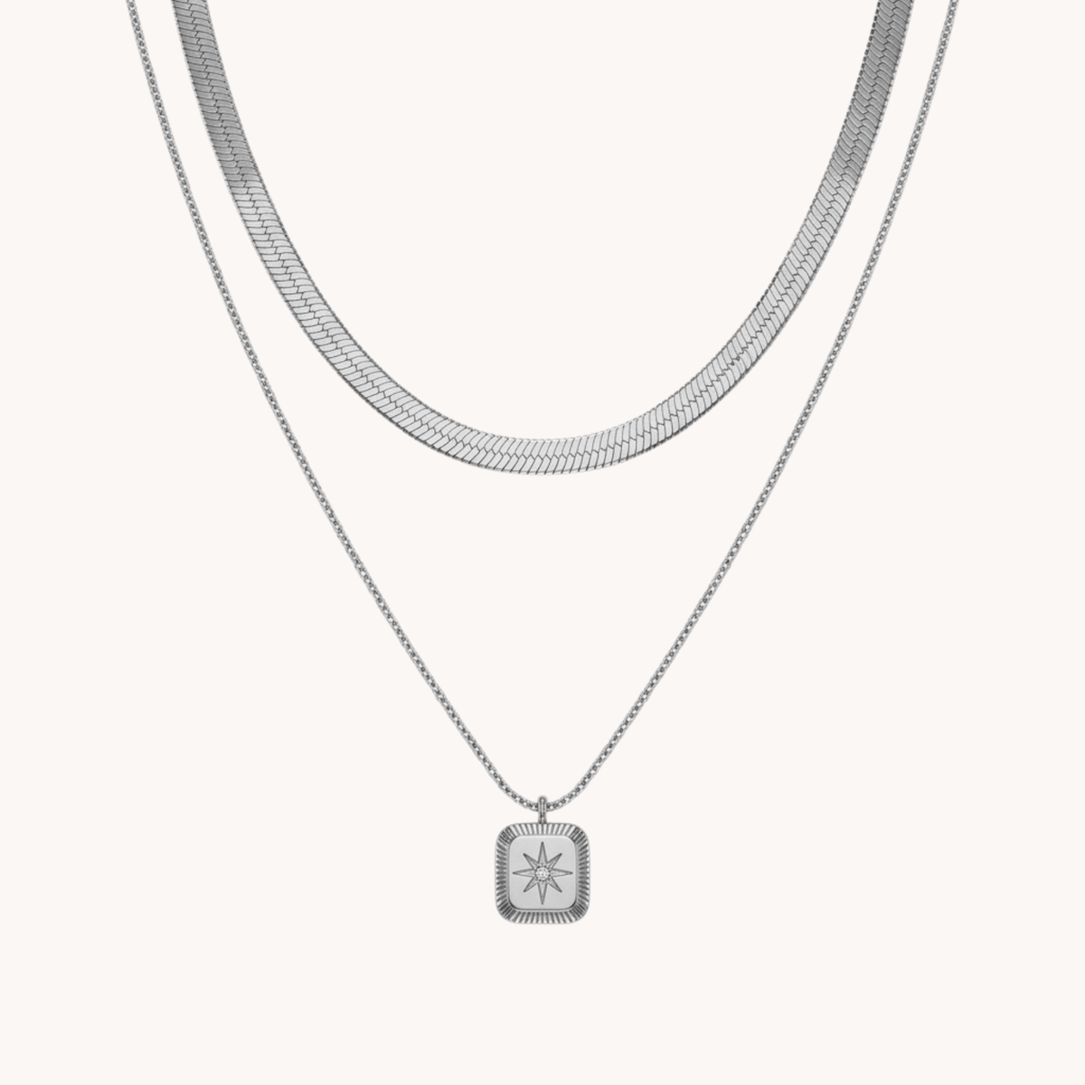 Doppia Collana Square con Stella e Zircone argento - VANDEM